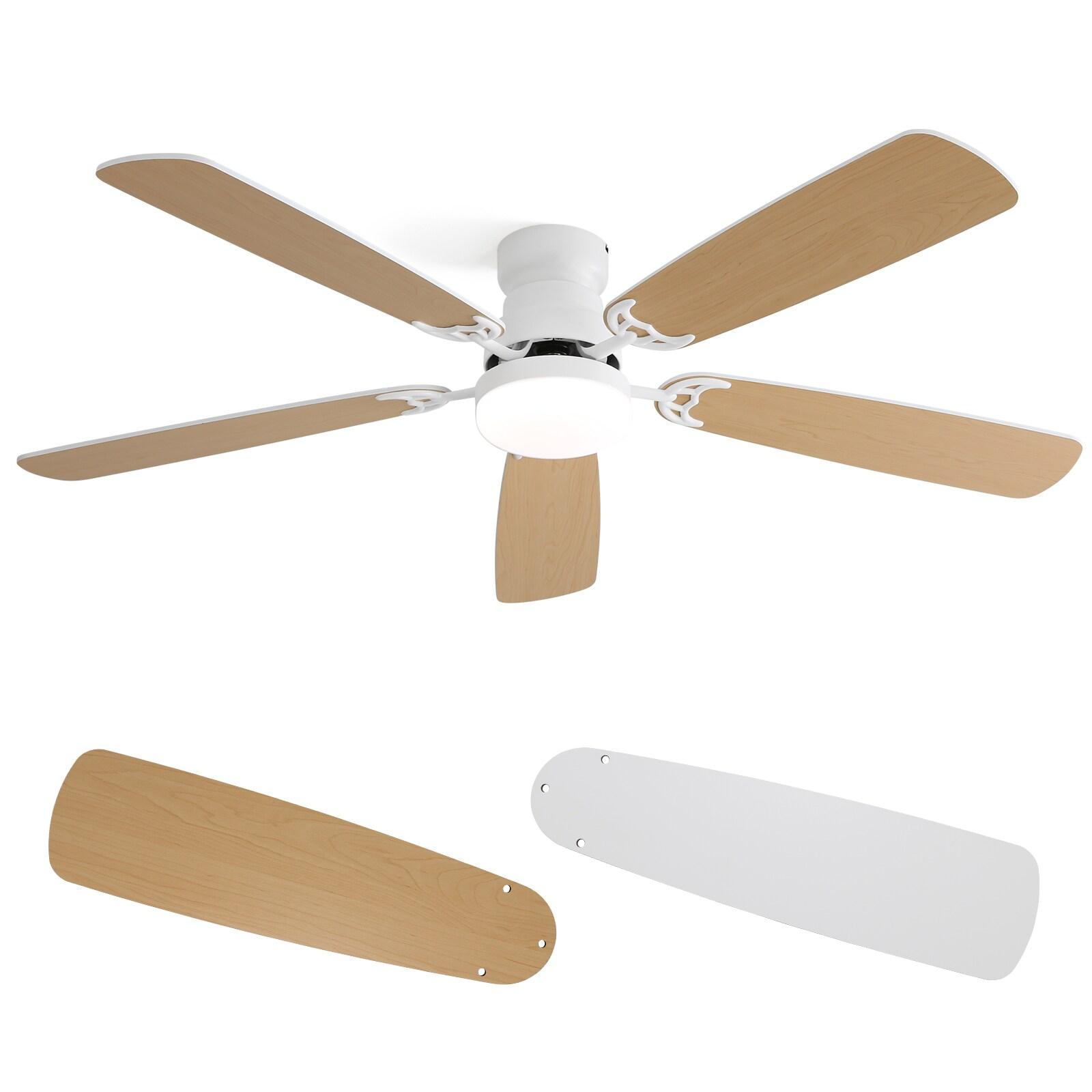 42" Plywood Blades Ceiling Fan with LED light and Remote, Flush Mount and Downrod Mount White (White/light wood grain blades)