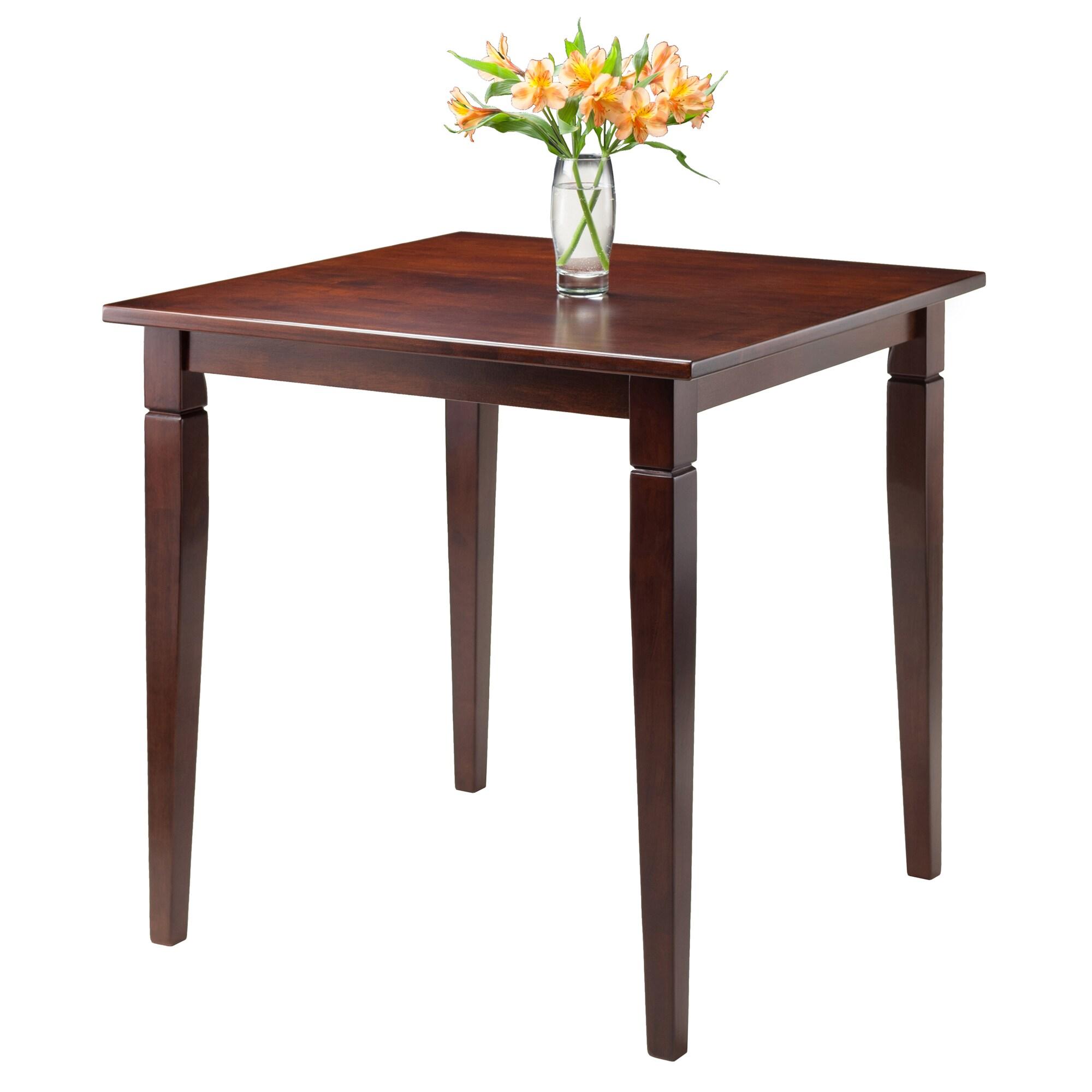 Winsome Kingsgate Dining Table Routed with Tapered Leg Walnut: Hardwood Square Kitchen Table for 4, Modern Style