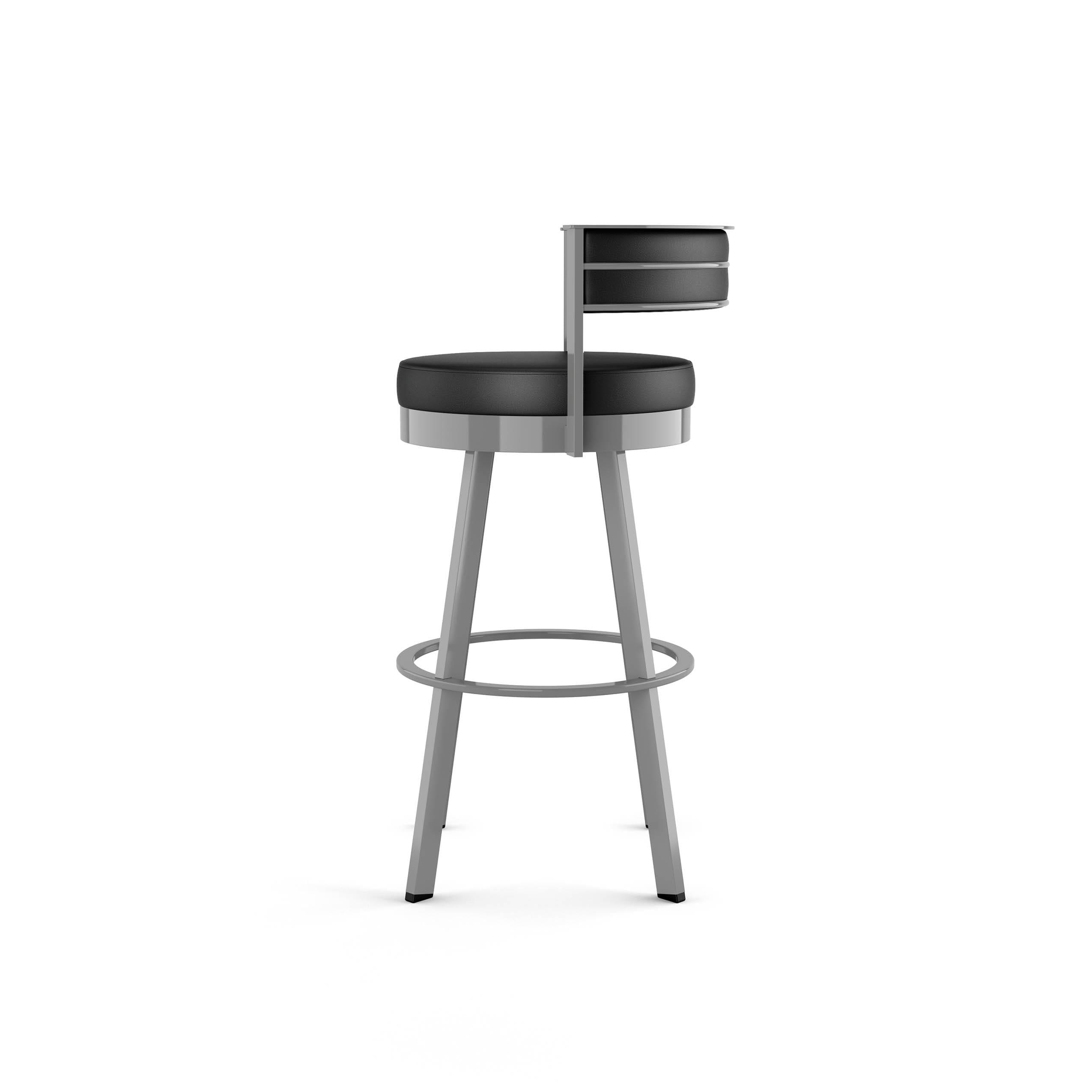 Amisco Browser Upholstered Barstool Charcoal Black/Gray: Faux Leather, Steel Frame, Fixed Height