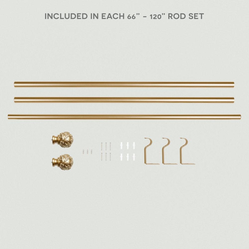 EXCLUSIVE HOME Vine 1" Curtain Rod and Finial Set, Gold, Adjustable 66"-120"