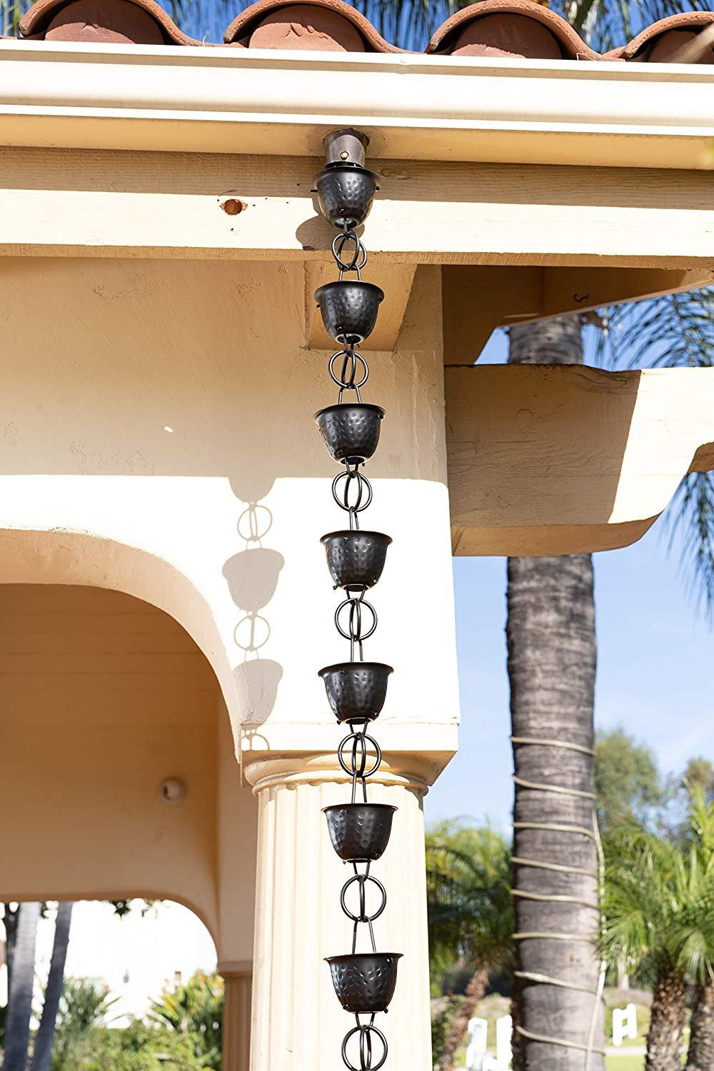 Monarch Rain Chains Aluminum Hammered Cup Rain Chain Replacement Downspout for Gutters