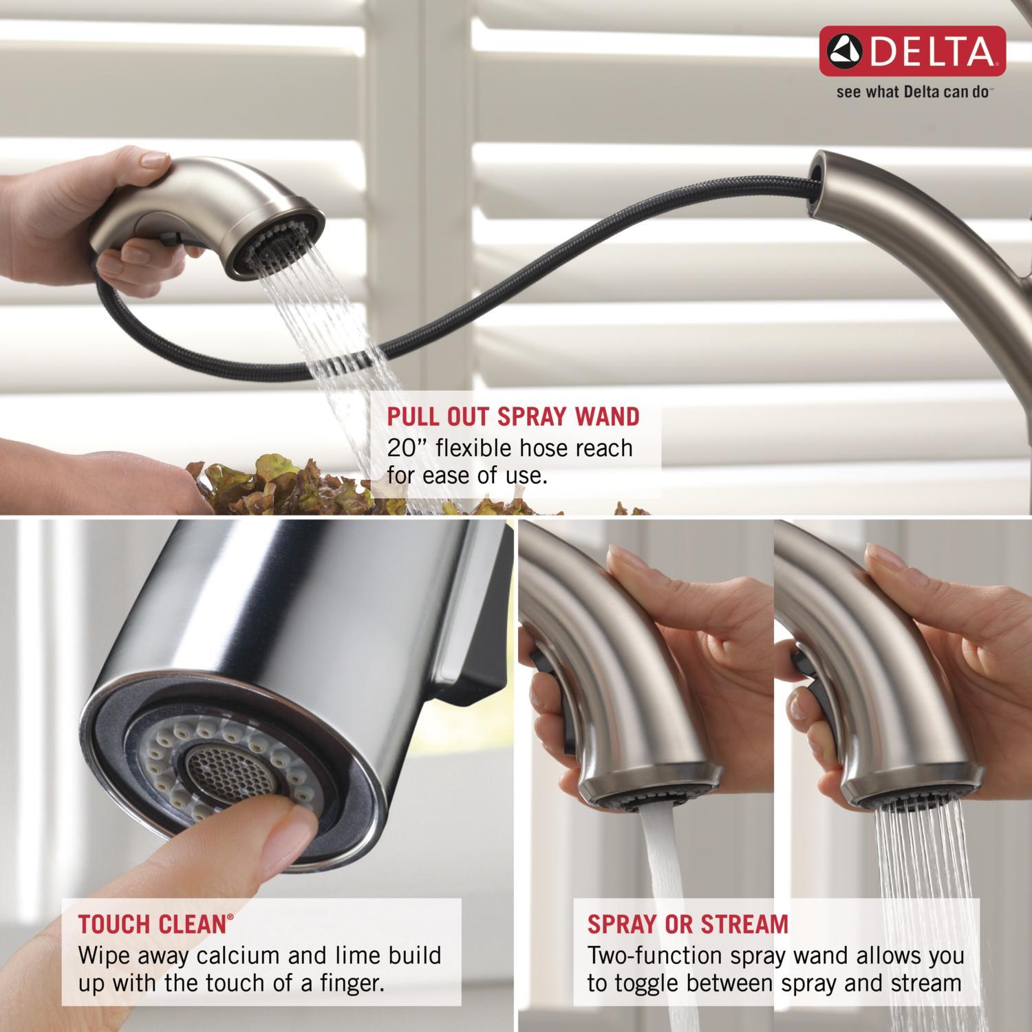 Delta Cassidy Single Handle Pull-Out Kitchen Faucet in Arctic Stainless 4197-AR-DST