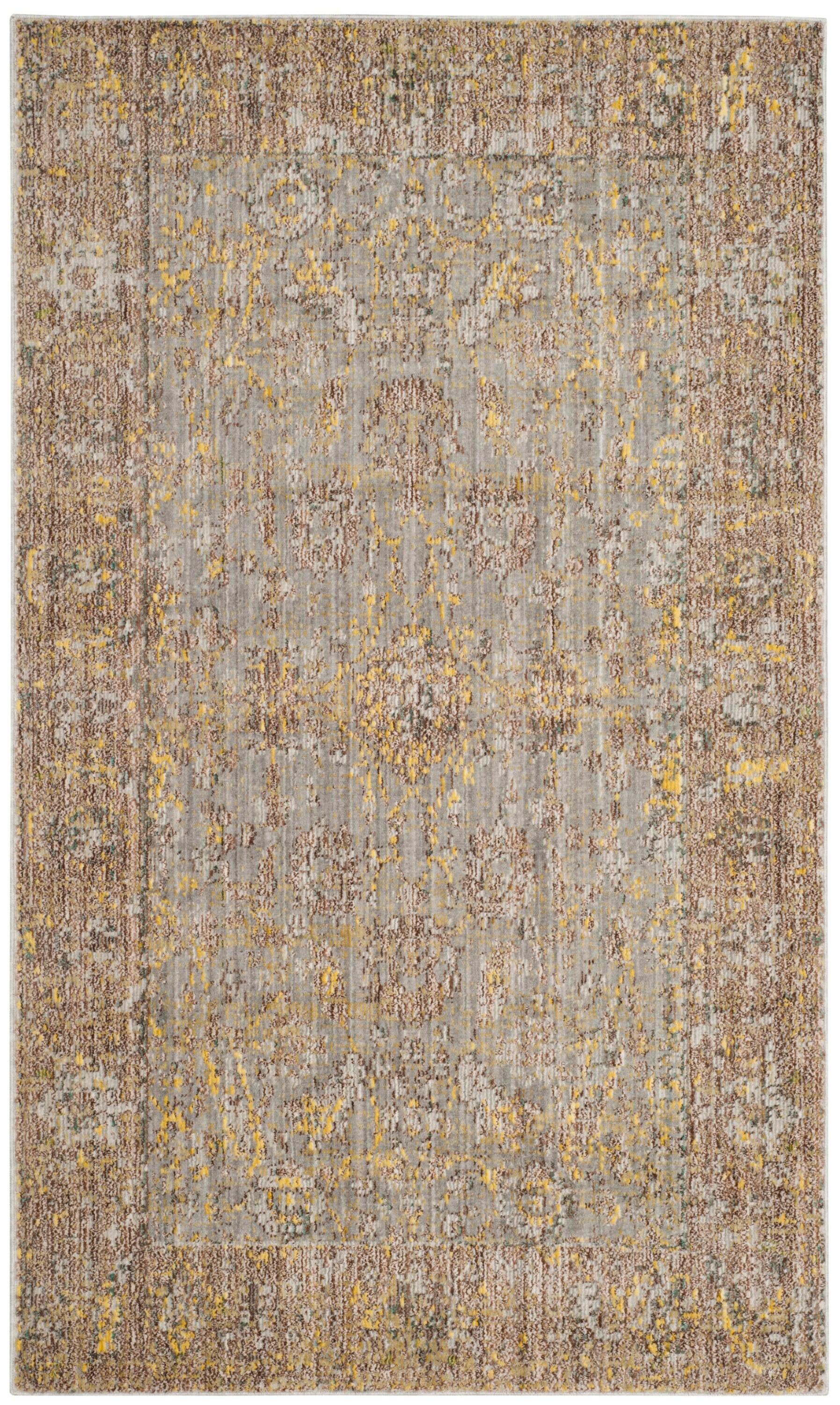 SAFAVIEH Valencia Tristen Floral Bordered Polyester Area Rug, Grey/Multi, 3' x 5'
