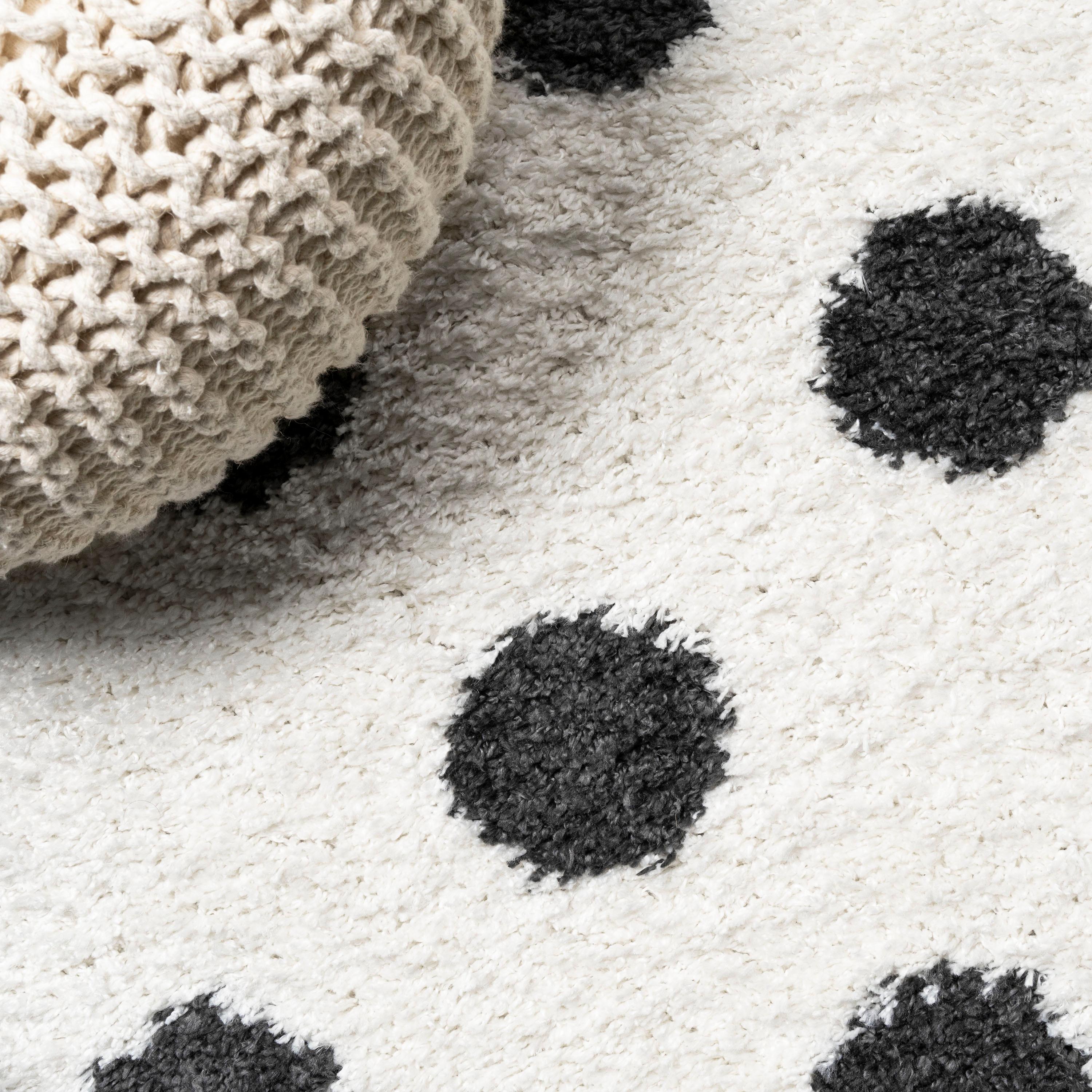 2'x10' Pere Modern Charcoal Dot Shag Runner Rug, White - JONATHAN Y