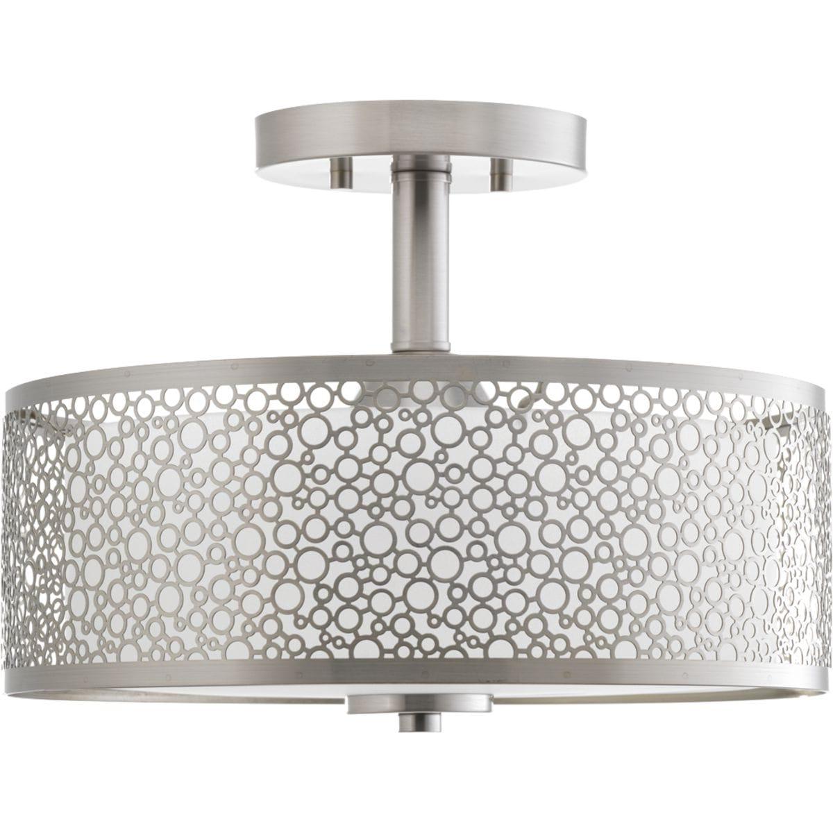 Progress Lighting Mingle 1-Light Semi-Flush LED Fixture, Brushed Nickel, Etched Parchment Glass Shade