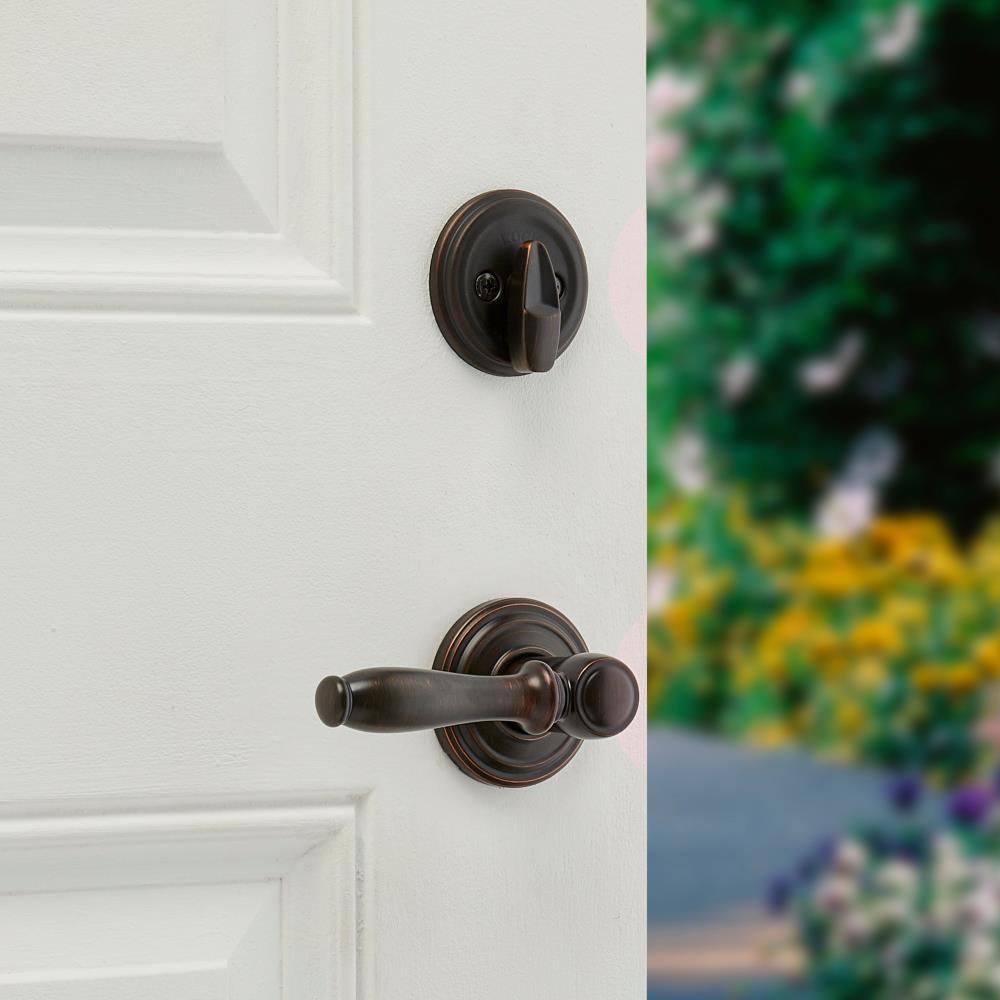 Kwikset Signature Series Ashfield Venetian Bronze Single-Cylinder Deadbolt Keyed entry door handleset with Ashfield Lever and SmartKey