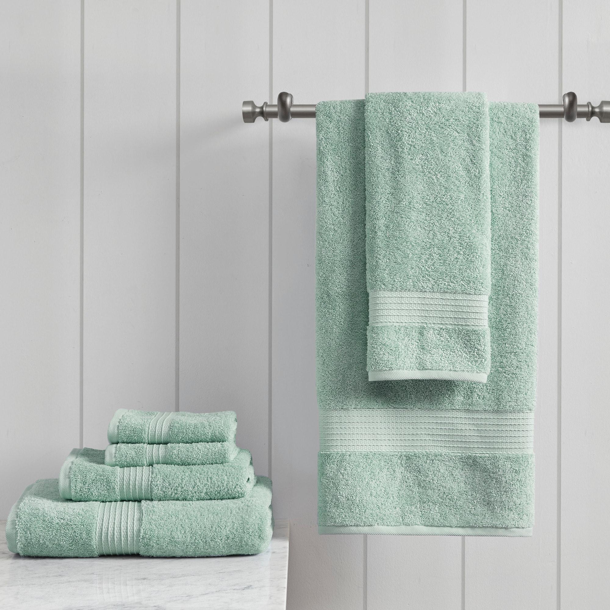 6pc Organic Cotton Bath Towel Set Seafoam: Madison Park, Luxury Terry, Heavyweight GSM, OEKO-TEX Certified