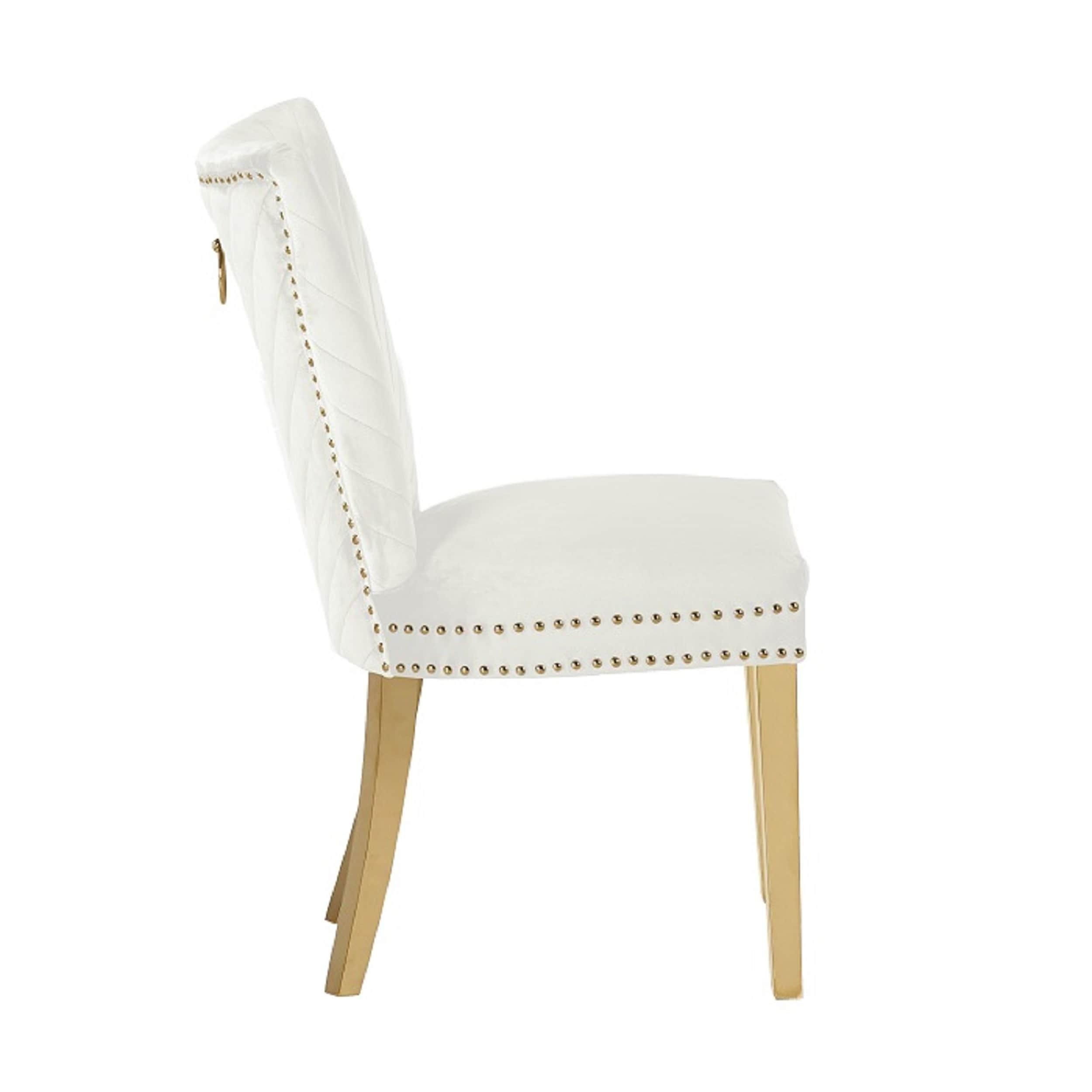 Eva 2 Piece Gold Legs Dining Chairs Finished with Velvet Fabric in Beige
