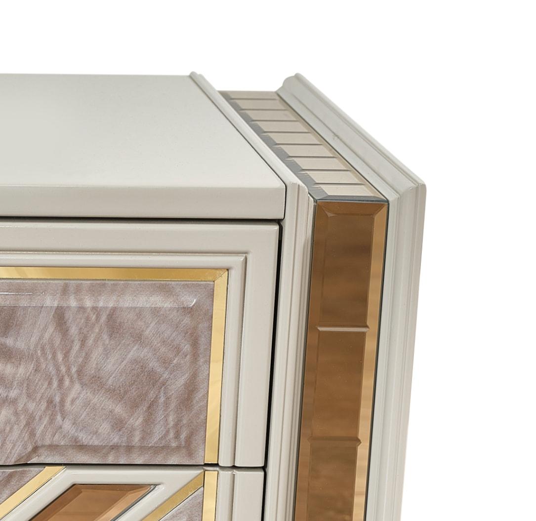 Omary Traditional Style Nightstand with gold Accent made with Wood in Beige
