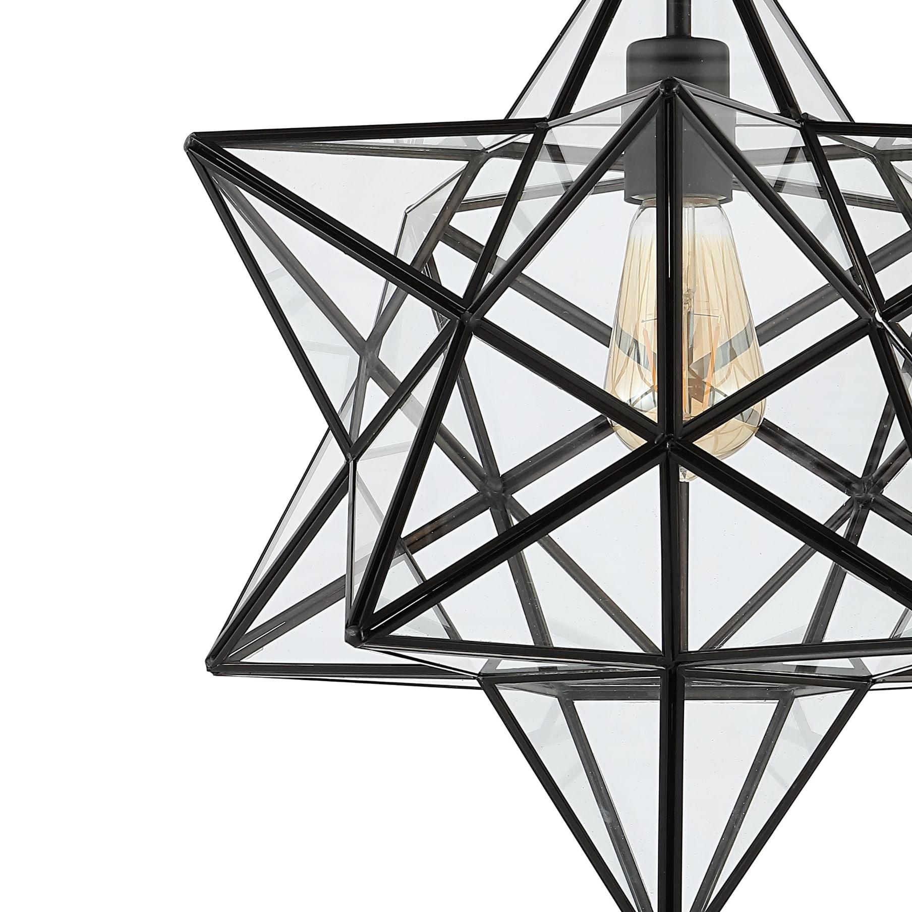 Ava 14.5" 1-Light Farmhouse Bohemian Iron/Glass LED Semi Flush Mount, Black/Clear