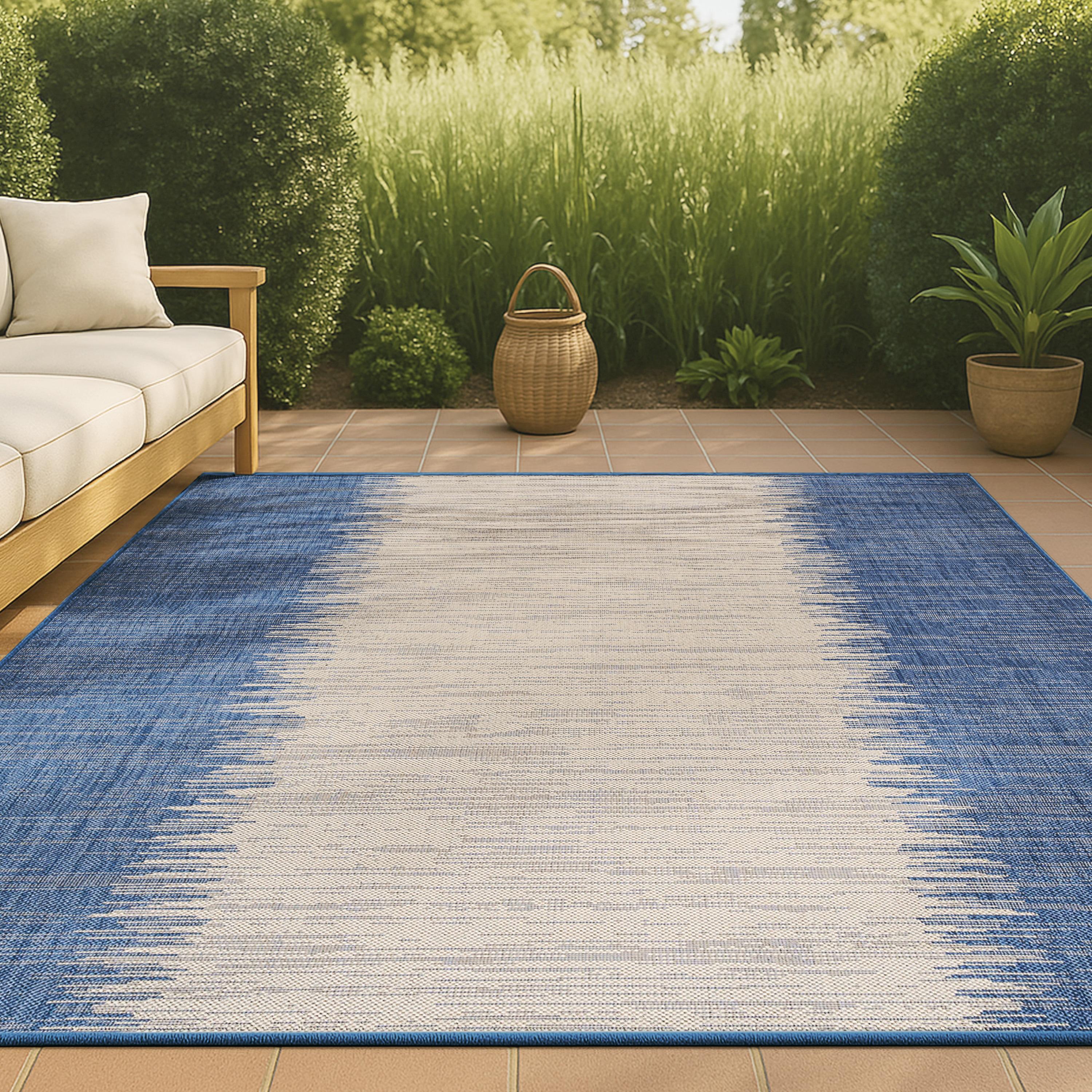 4'x6' Tavira Modern Strie' Indoor/Outdoor Area Rug, Blue/Beige - JONATHAN Y