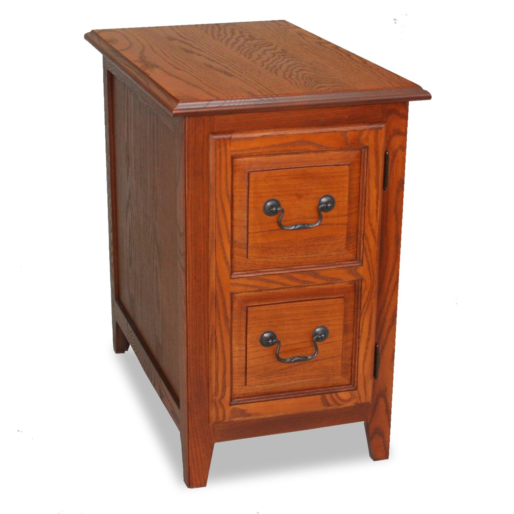 Shaker Medium Oak Solid Wood End Table with Cabinet Storage