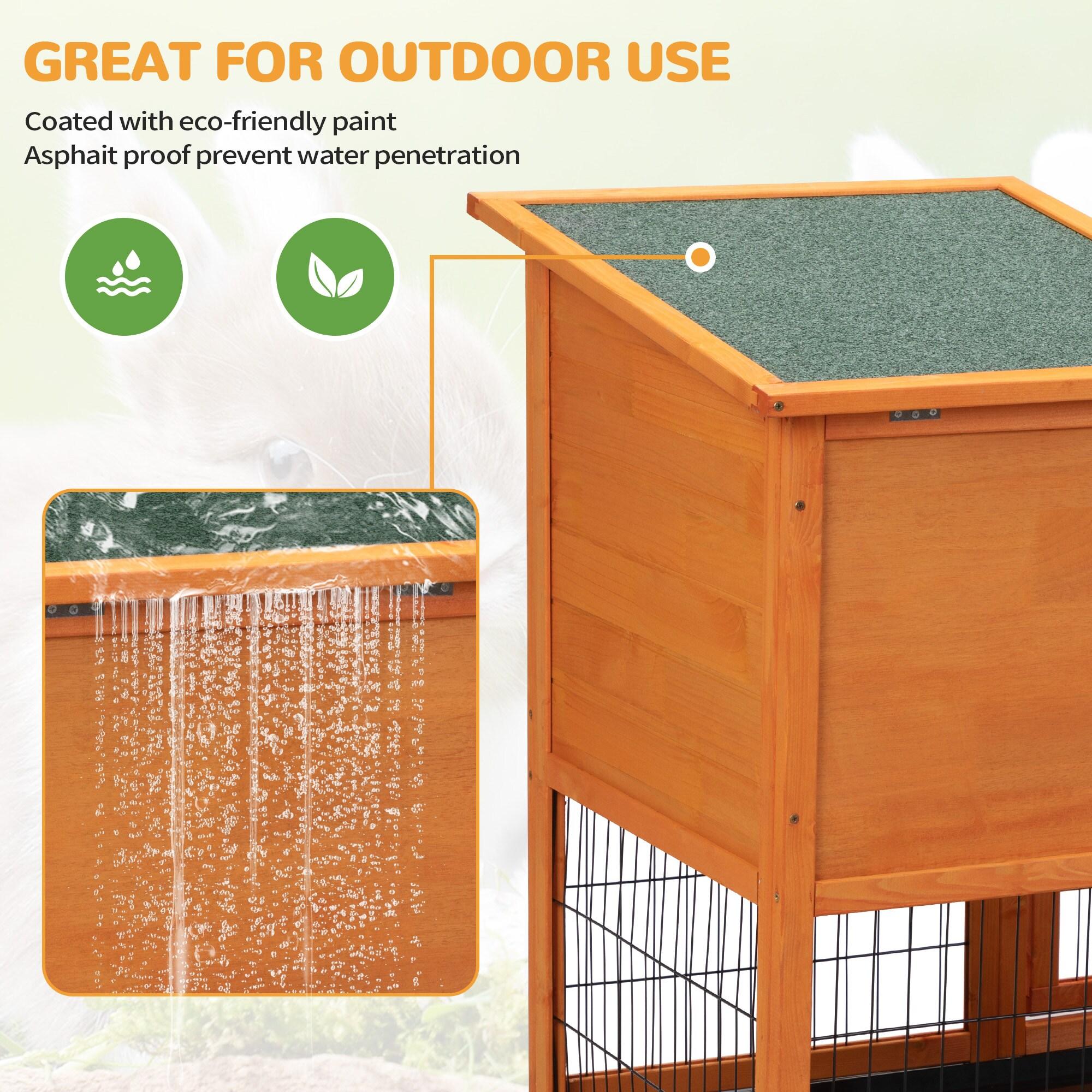 COZIWOW Wooden Rabbit Hutch Hamster Habitat Bunny House Outdoor w/ 4 Casters 2 Cleaning Trays