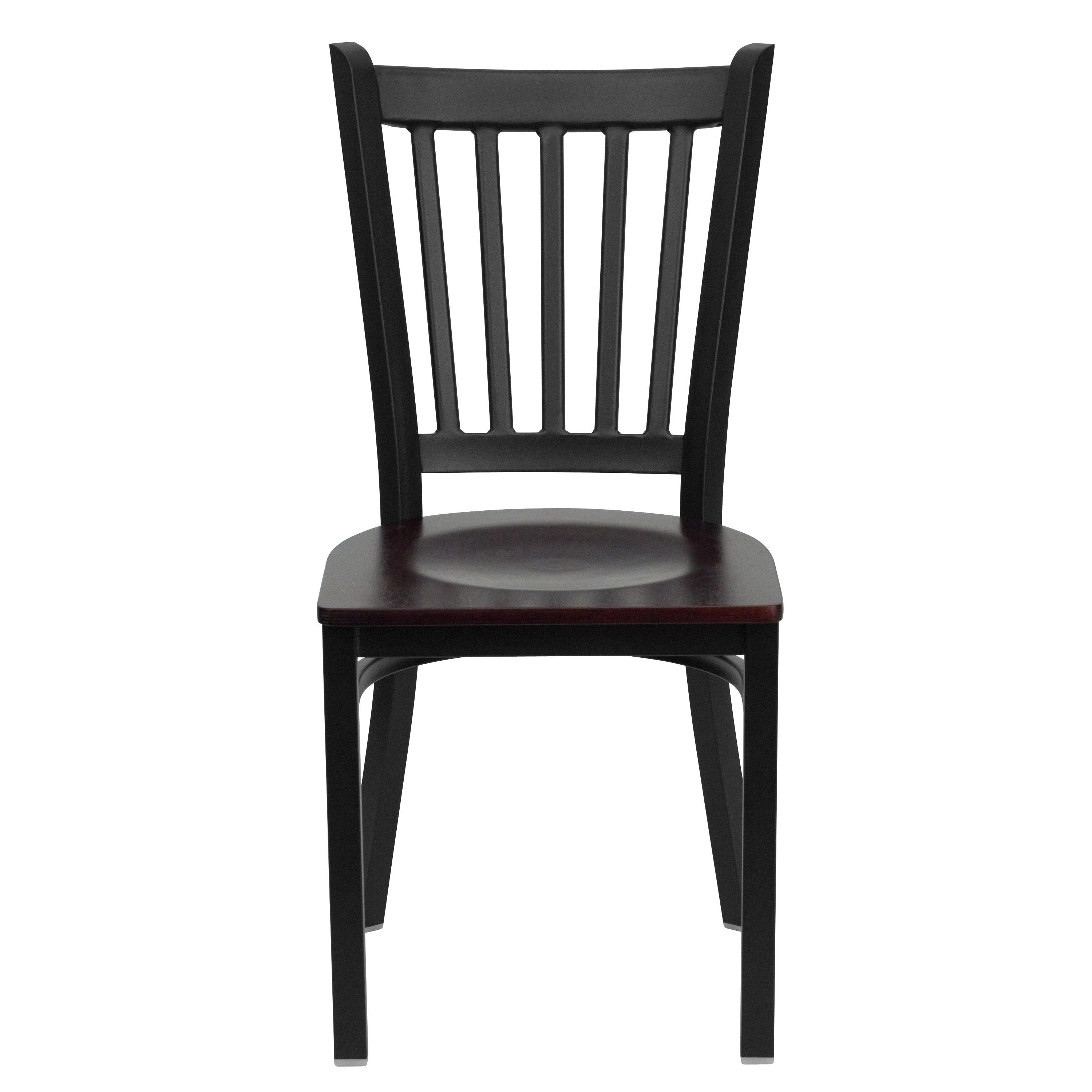 Flash Furniture HERCULES Series Black Vertical Back Metal Restaurant Chair - Mahogany Wood Seat