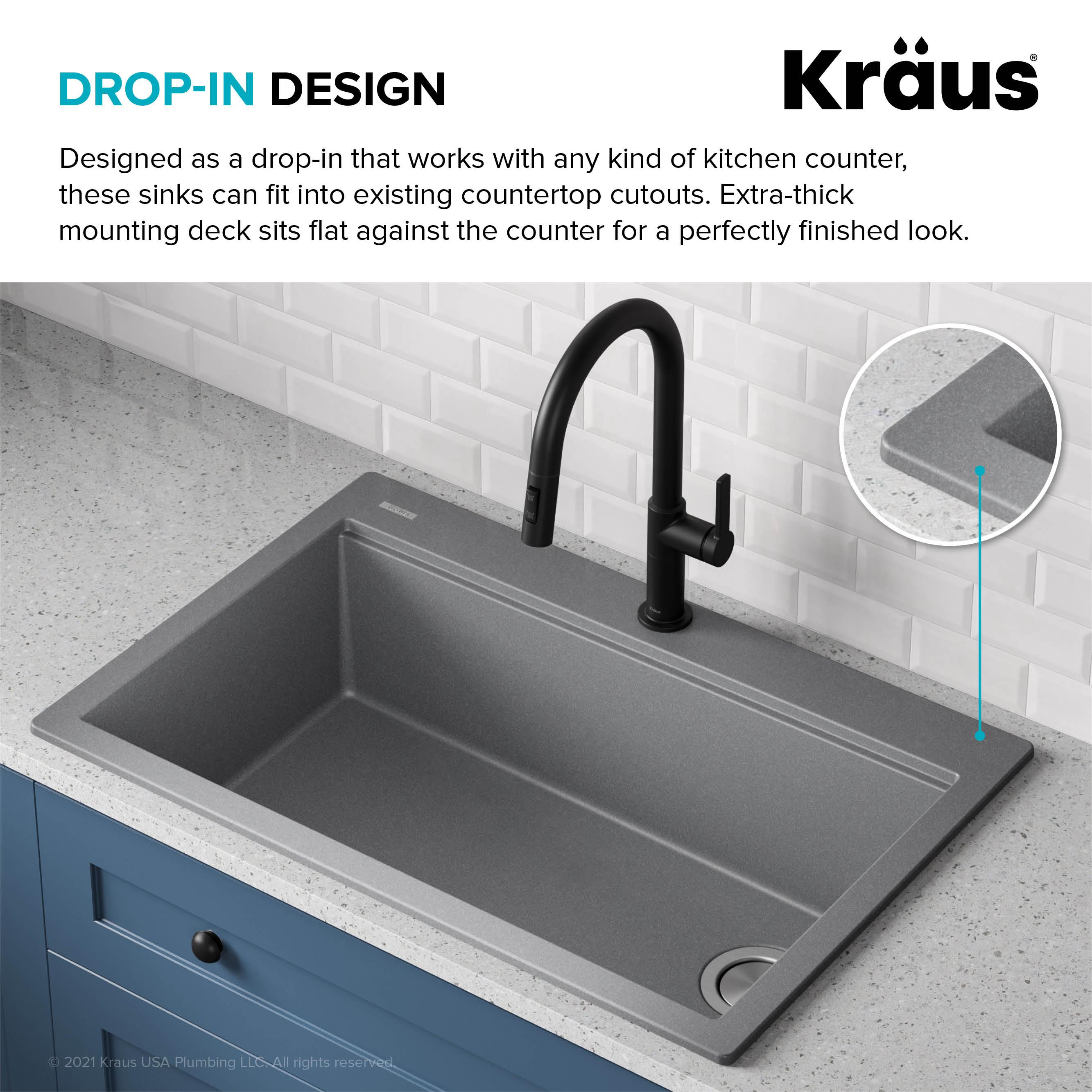 33 in. KRAUS Bellucci Workstation Drop-In Granite Composite Single Bowl Kitchen Sink with Accessories