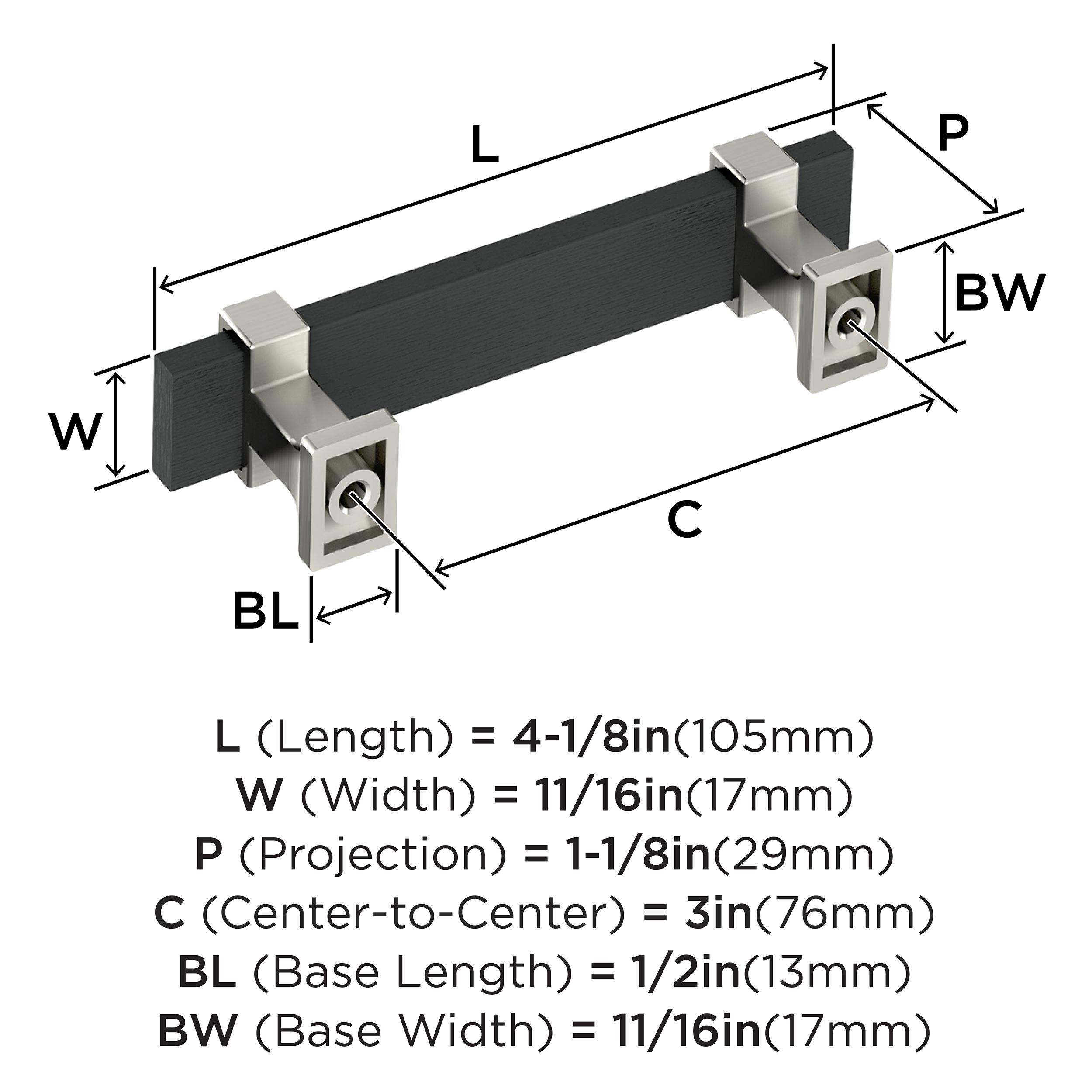 Amerock Overton 3 inch (76mm) Center-to-Center Brushed Matte Black/Satin Nickel Cabinet Pull