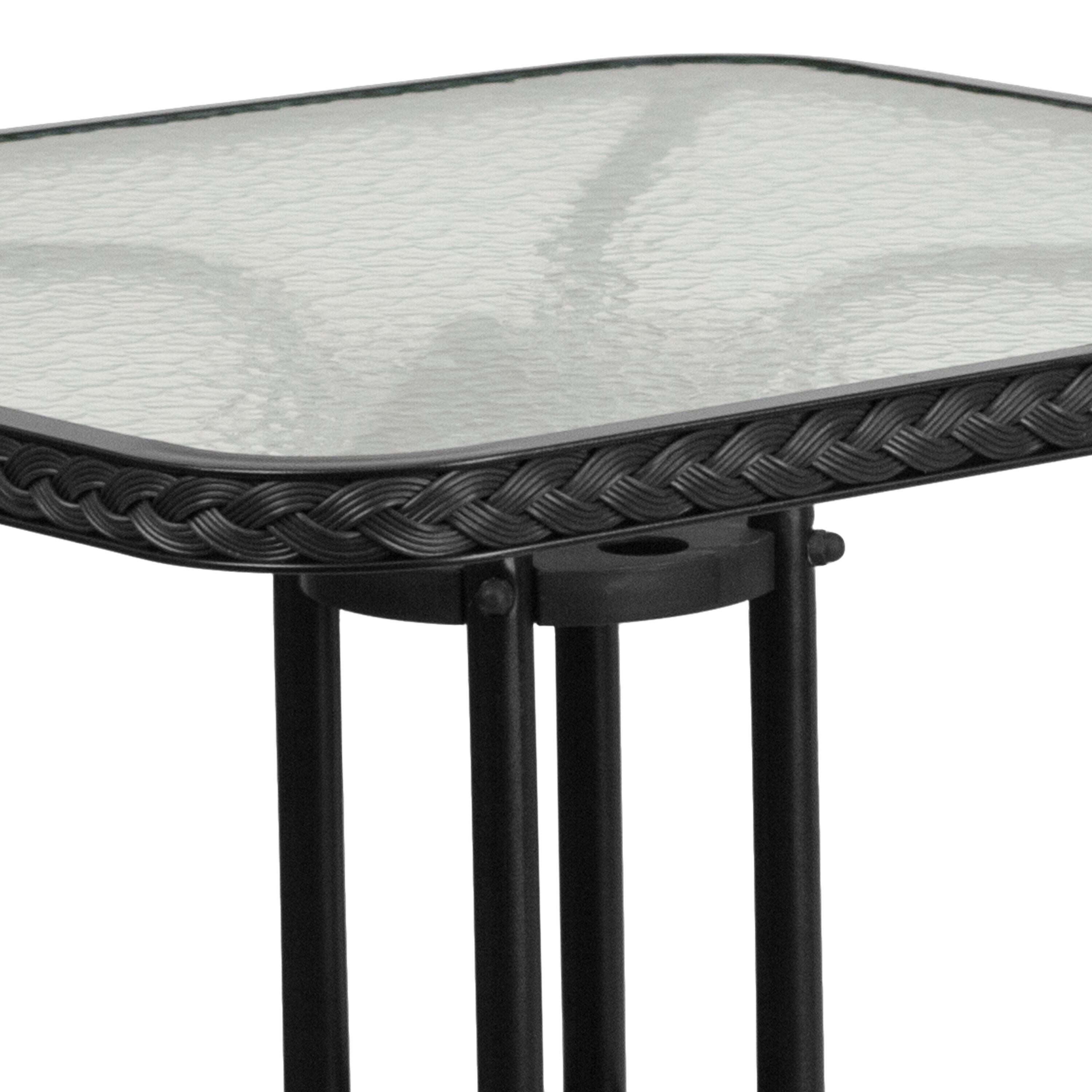 Flash Furniture 28'' Square Tempered Glass Metal Table with Black Rattan Edging