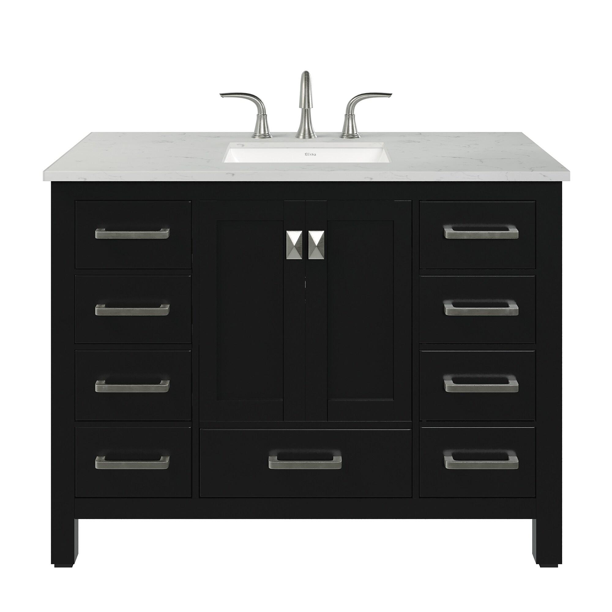 Eviva Aberdeen 42" Transitional Espresso Bathroom Vanity with White Carrara Countertop