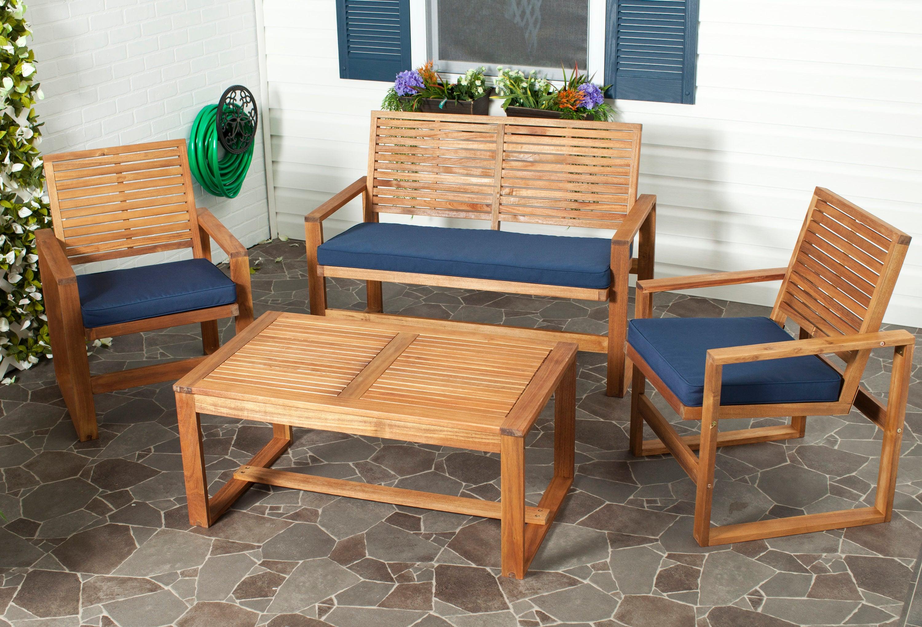 Ozark 4 Piece Set - Indoor/Outdoor - FOX6007 - Natural/Navy - Safavieh