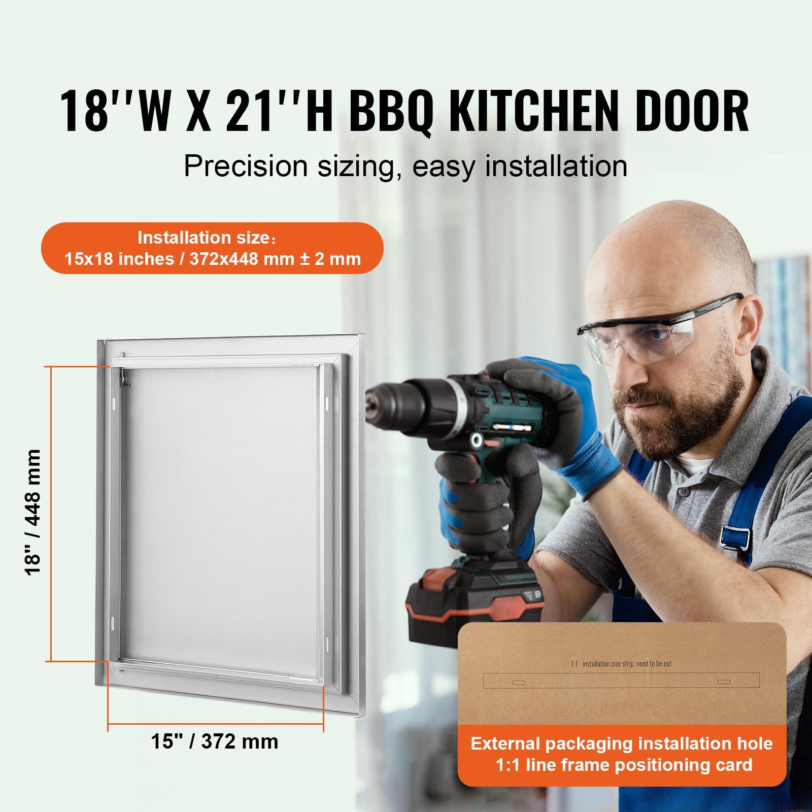 Single Outdoor Kitchen Door 18 in. W x 21 in. H BBQ Access Door Stainless Steel Flush Mount Door Wall Vertical Door