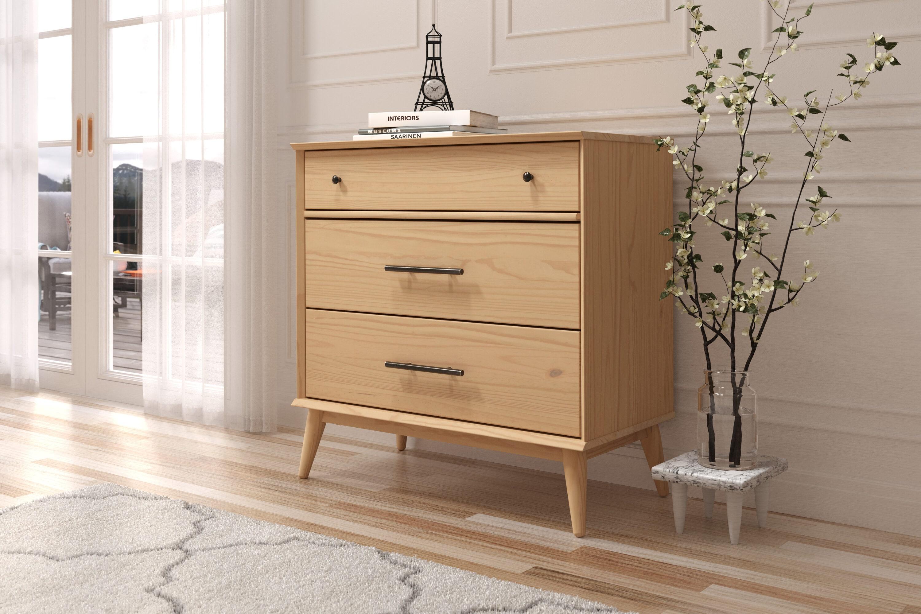 Mid Century Three Drawer Dresser - Scandinavian Oak Finish
