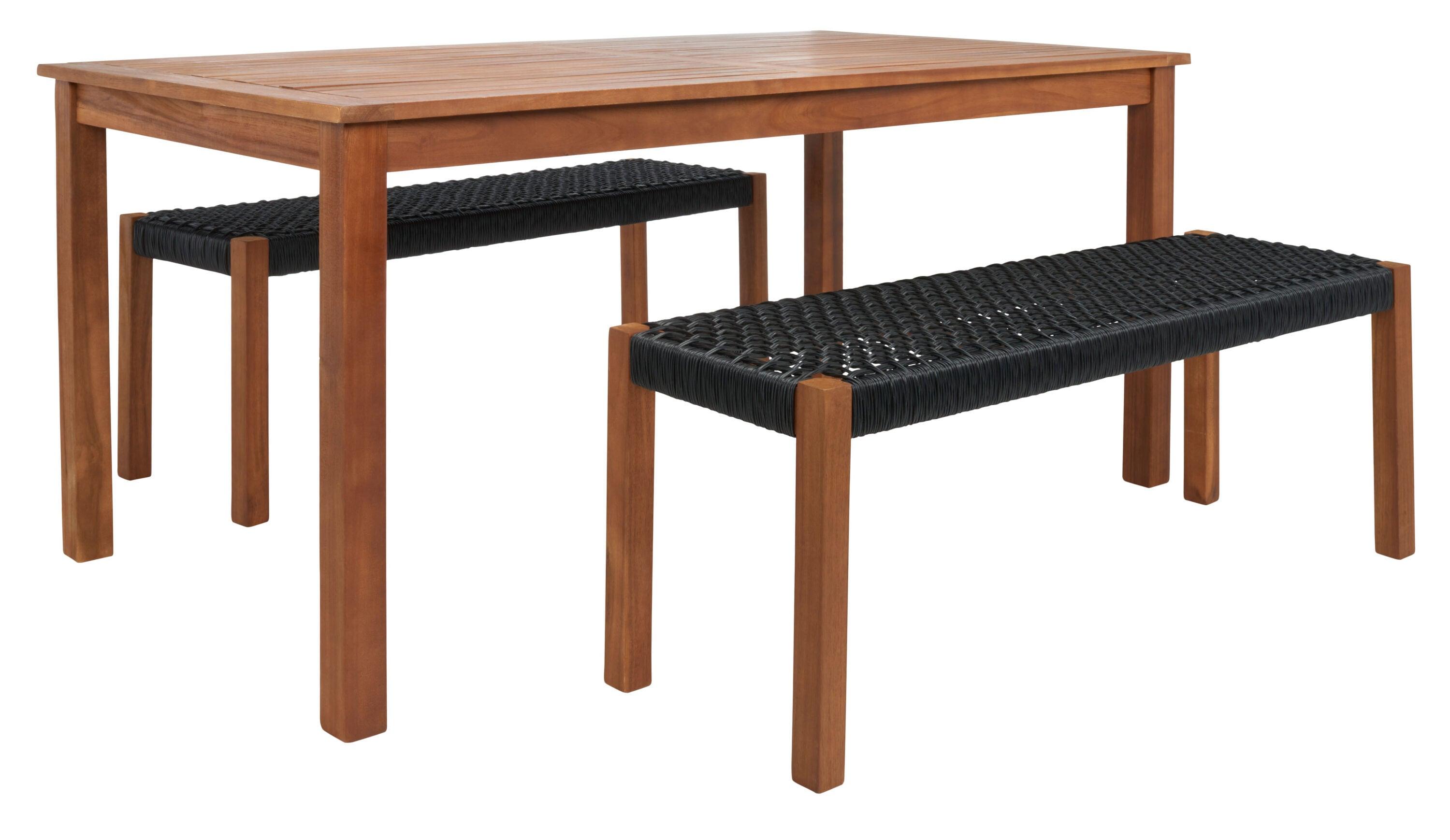 Aquina Patio Outdoor Dining Bench Set - Natural/Black  - Safavieh.