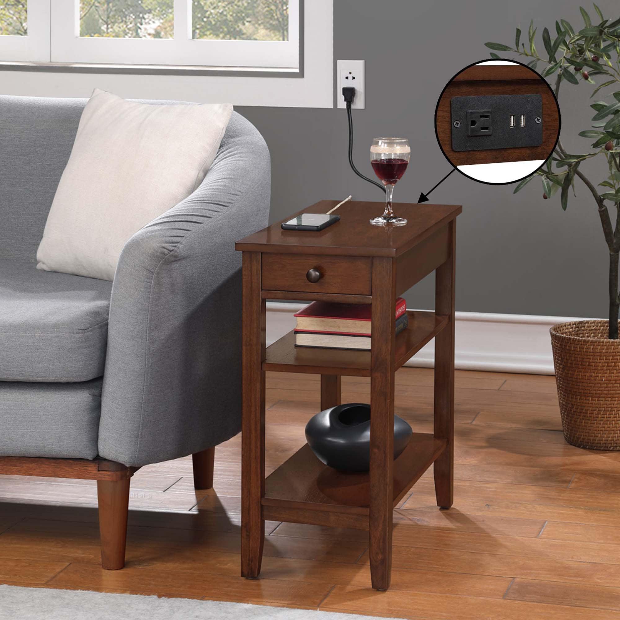 Convenience Concepts American Heritage End Table w/Charging Station and Shelves, Espresso