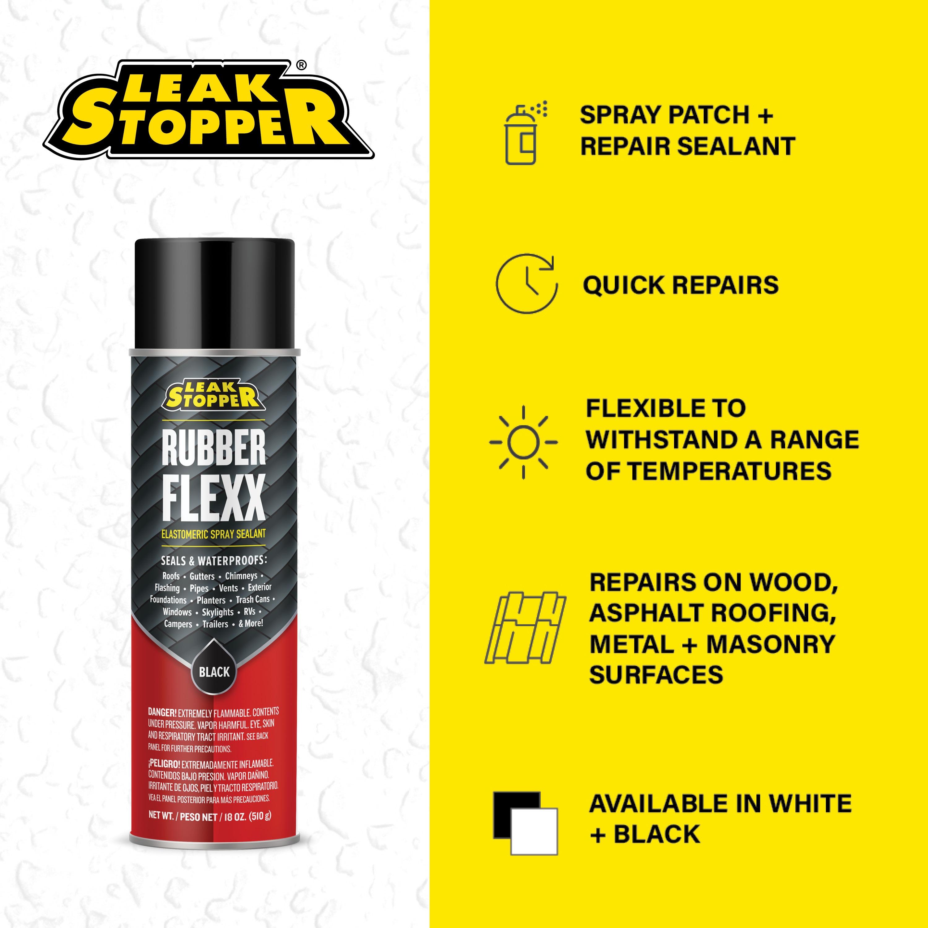 Leak Stopper Rubber Flexx - 15oz Waterproof Repair & Sealant Spray, Black, 1 Pack