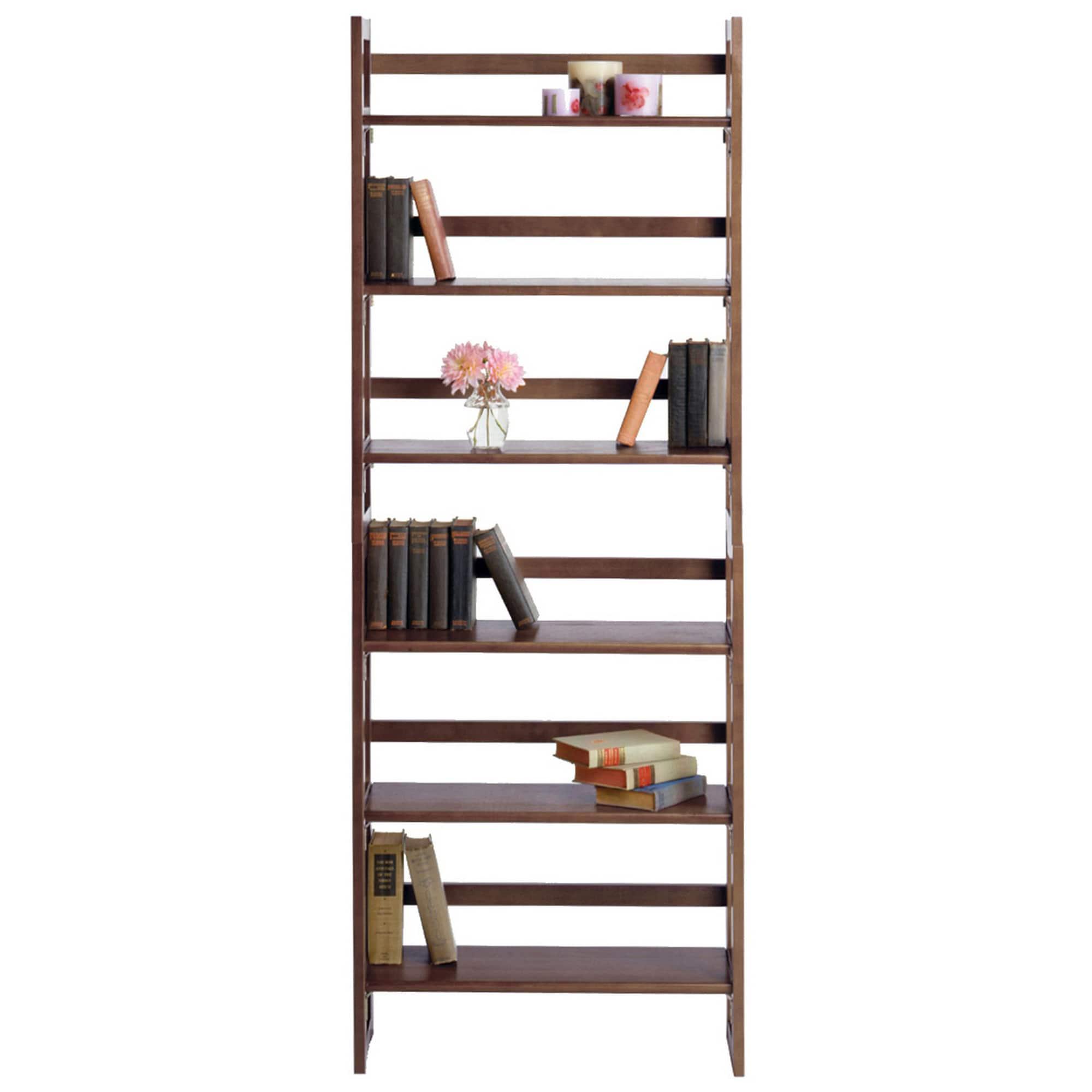 38.54" Terry Folding Bookshelf Walnut - Winsome: Solid Beech Wood, Mid-Century Modern, 3 Fixed Shelves