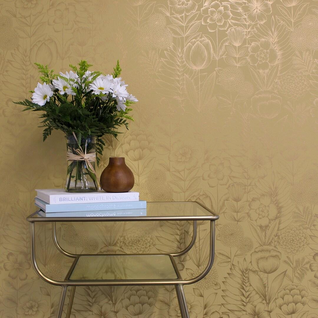 Tempaper & Co. Homestead Floral Removable Peel and Stick Wallpaper, Metallic Marigold, 28 sq. ft.: Vinyl, Self-Adhesive, Washable