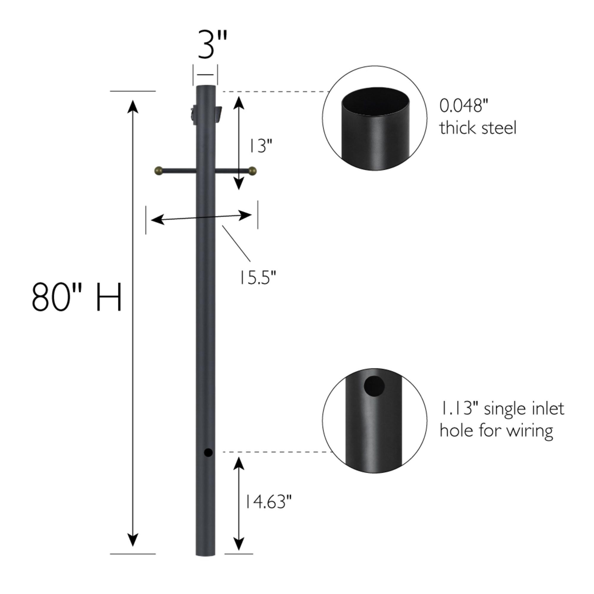 Design House,589812 Poste de Lámpara Tradicional para Exteriores con Brazo Cruzado de Plástico, Instalación de Enterramiento Directo, Toma de Corriente Incorporada y Sensor Fotocular Del Anochecer Al Amanecer en Negro