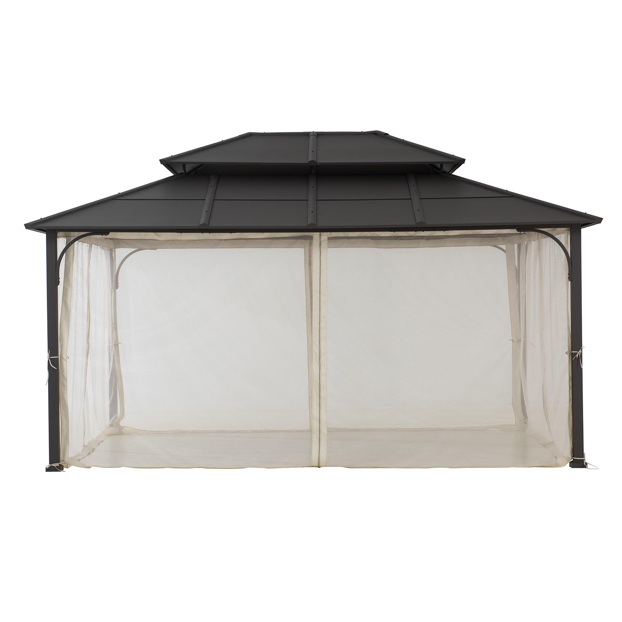 Sunjoy Sunjoy Hardtop Gazebo 12 x 16 ft. Outdoor Gazebo, Heavy Duty Steel Frame Gazebo, Double Tiered Metal Gazebo with Ceiling Hook and Removable Netting Sidewalls