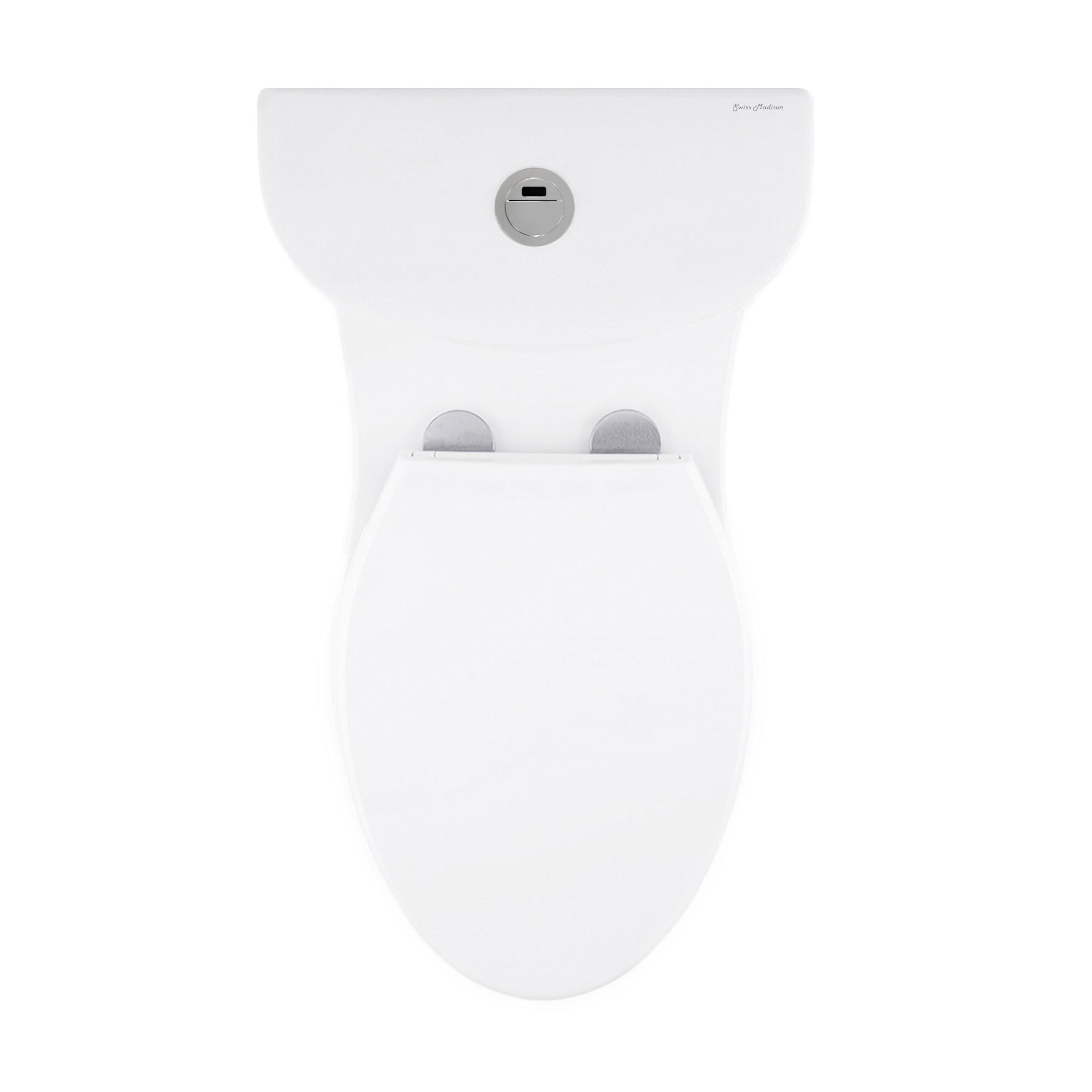 Swiss Madison Besanxcon Glossy White Elongated Standard height 12-in Rough-In 1.6 GPF Touchless Smart Compatible Slow Close Feature 1-piece Toilet