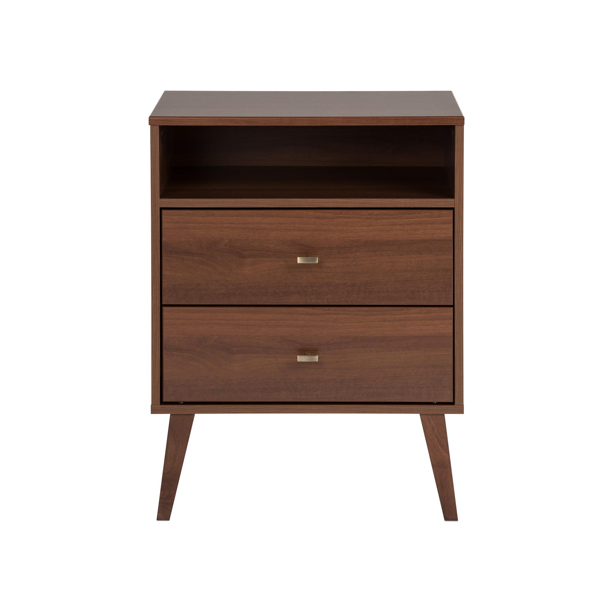 Prepac Milo Mid-Century Modern 2 Drawers Tall Nightstand with Shelf Cherry: Laminated, MDF, Metal Hardware