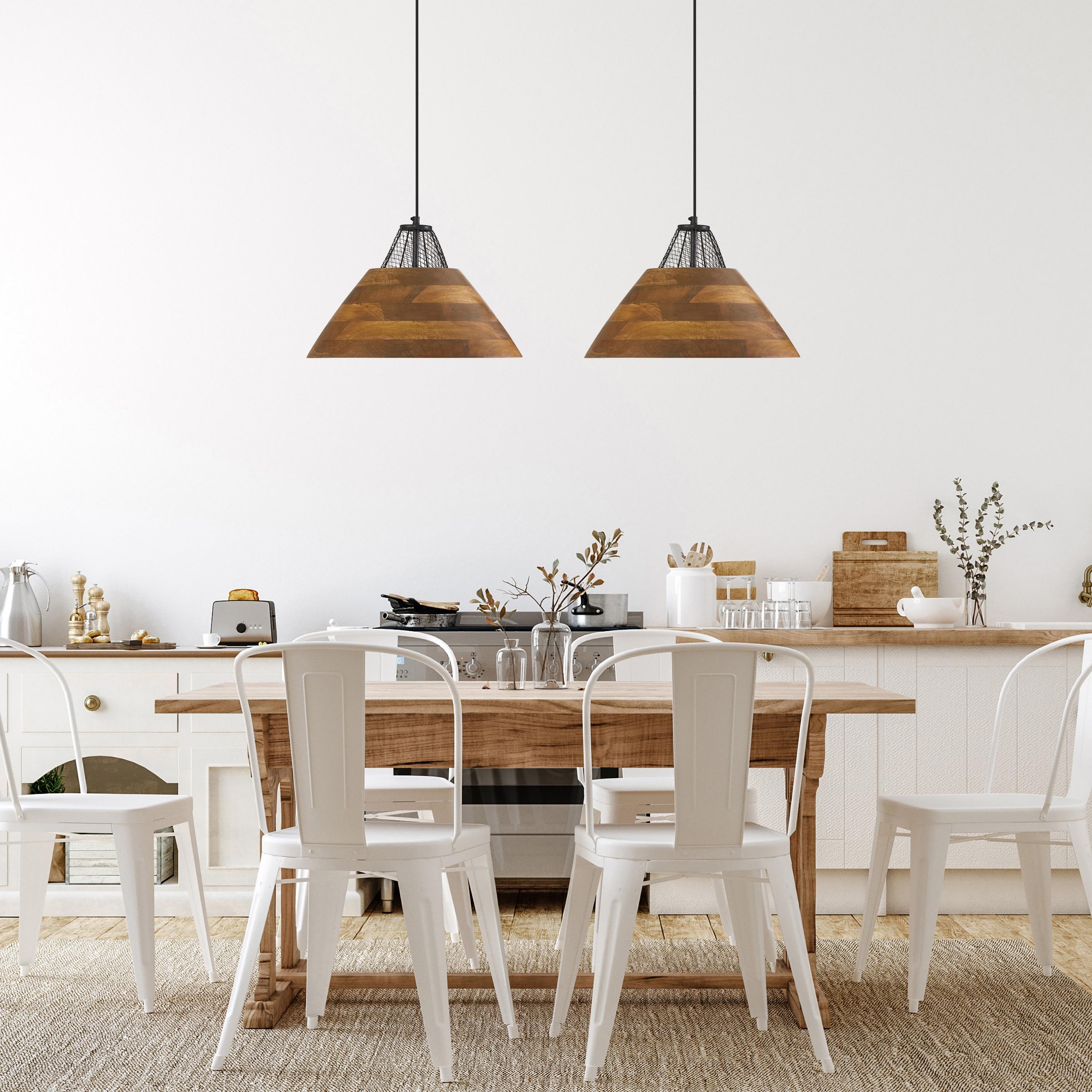 River of Goods 17.25" 1-Light Alainia Black Metal and Walnut-Stained Wood Pendant Light: Satin Finish, UL Listed, Adjustable Height