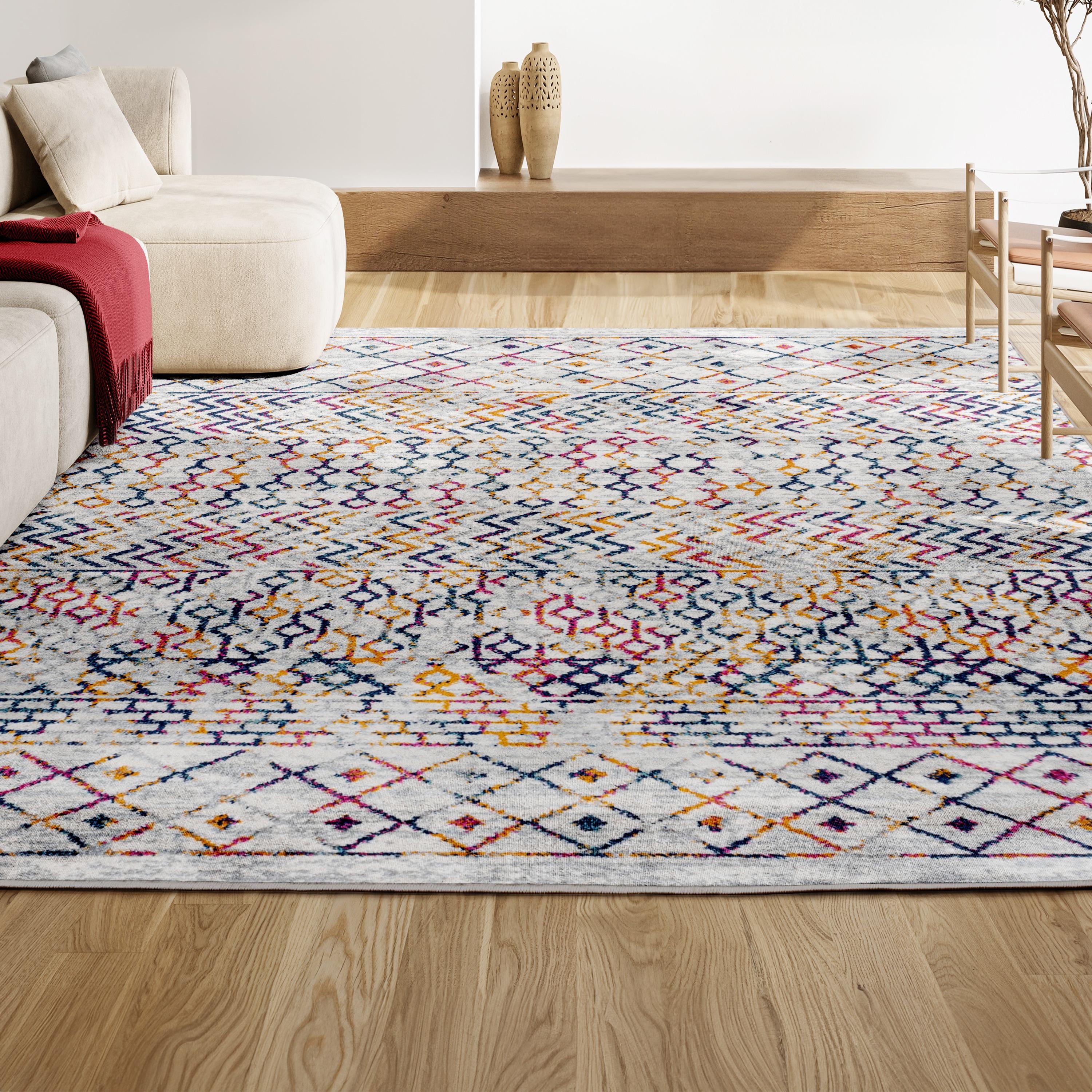 5' x 8' Arta Moroccan Vintage Geometric Rug Area Rug, Multi/Cream - JONATHAN Y