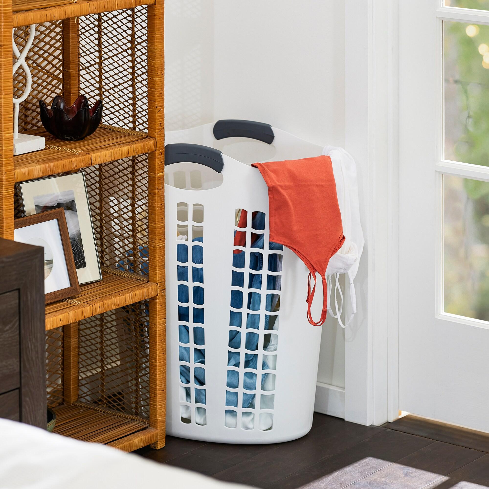 Gracious Living Gracious Living Easy Carry Flex 87 L Plastic Laundry Hamper, White (2 Pack) (Set of 2)