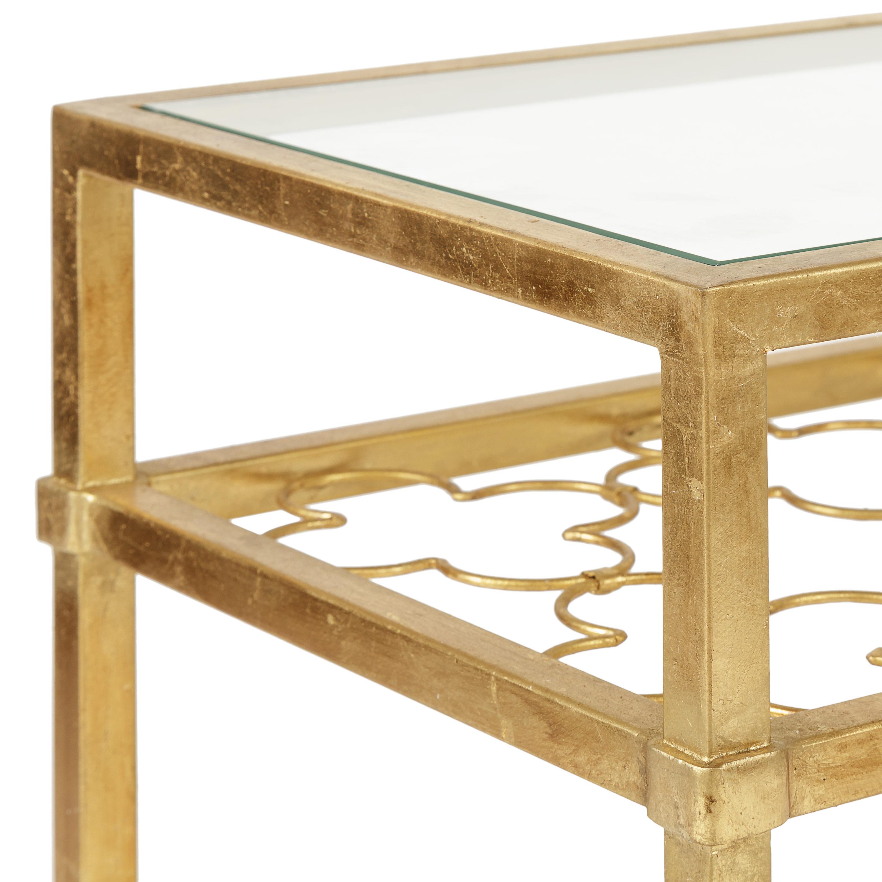 Hanzel Gold Leaf Glass Side Table - AMH8312A - Gold/Glass - Safavieh Couture