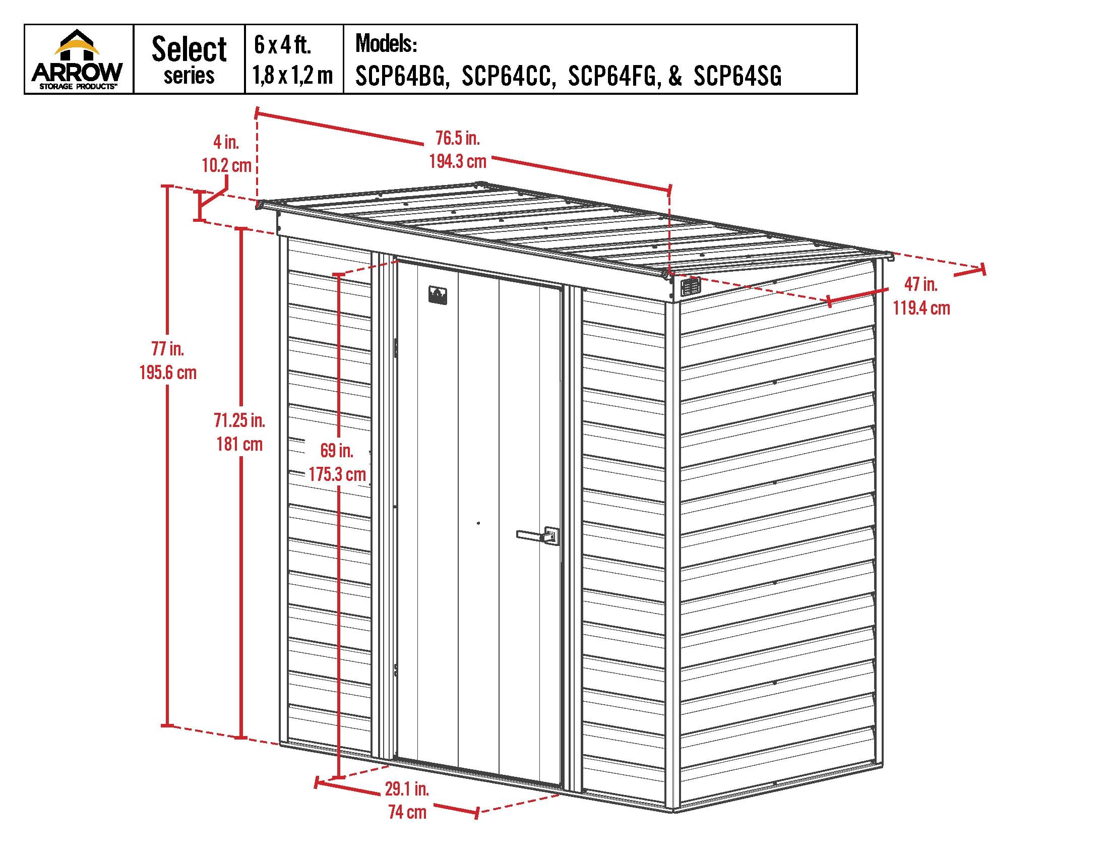 Arrow 6 ft. W x 4 ft. D Steel Horizontal Storage Shed