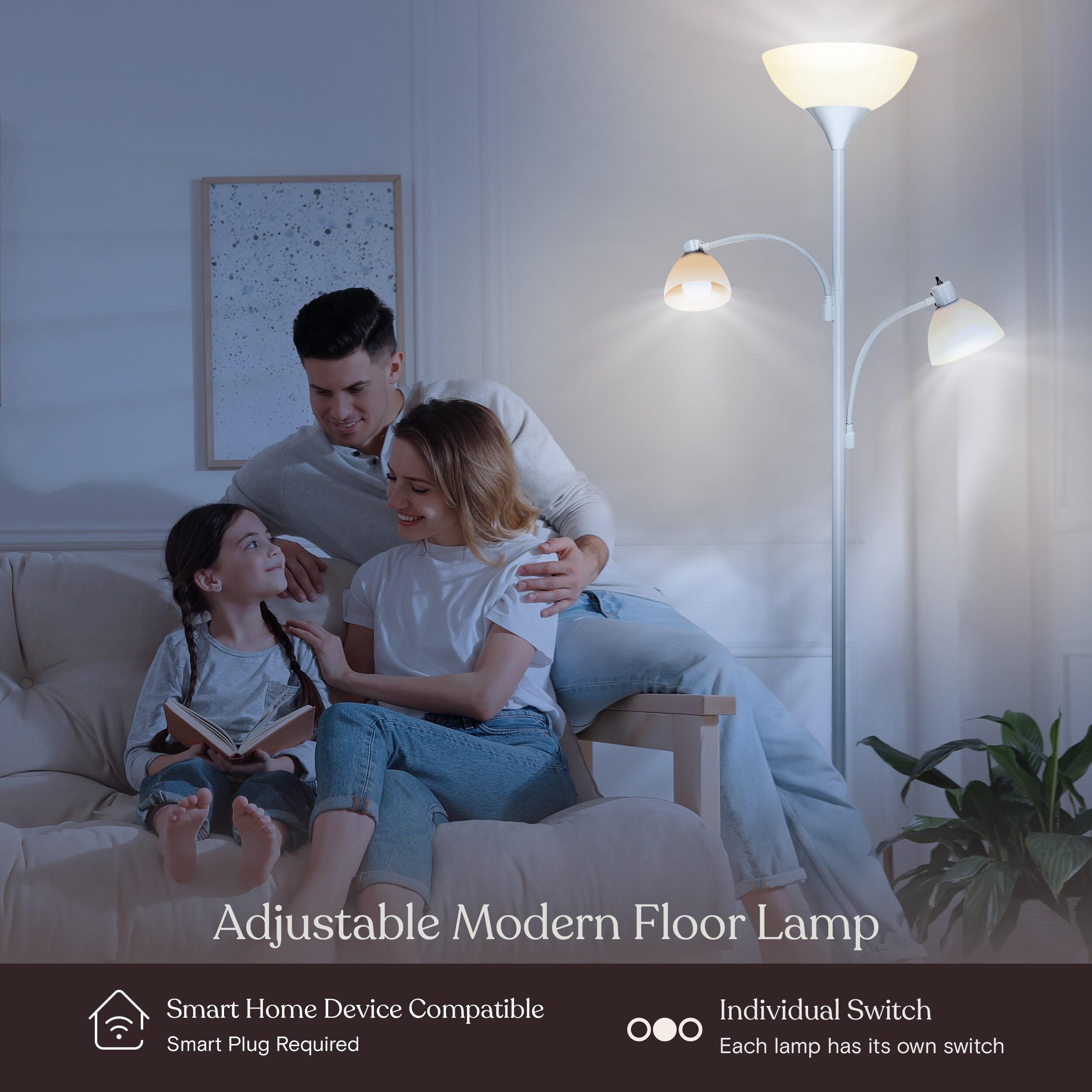 Brightech Dome Double 72 in. Industrial 3-Light 3-Way Dimming LED Floor Lamp with 3 Plastic Bowl Shades