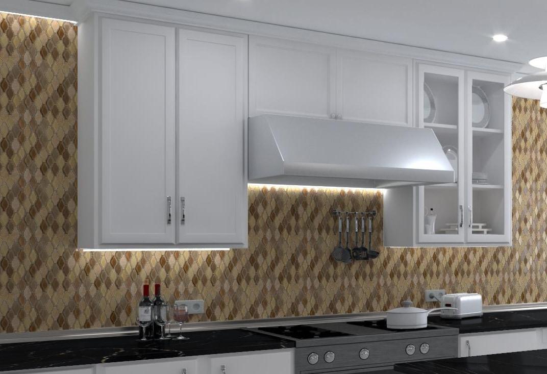 Annabelle Glass and Stone Arabesque Mosaic Kitchen Backsplash, Bathroom, Shower, Pool, Wall and Floor Tile