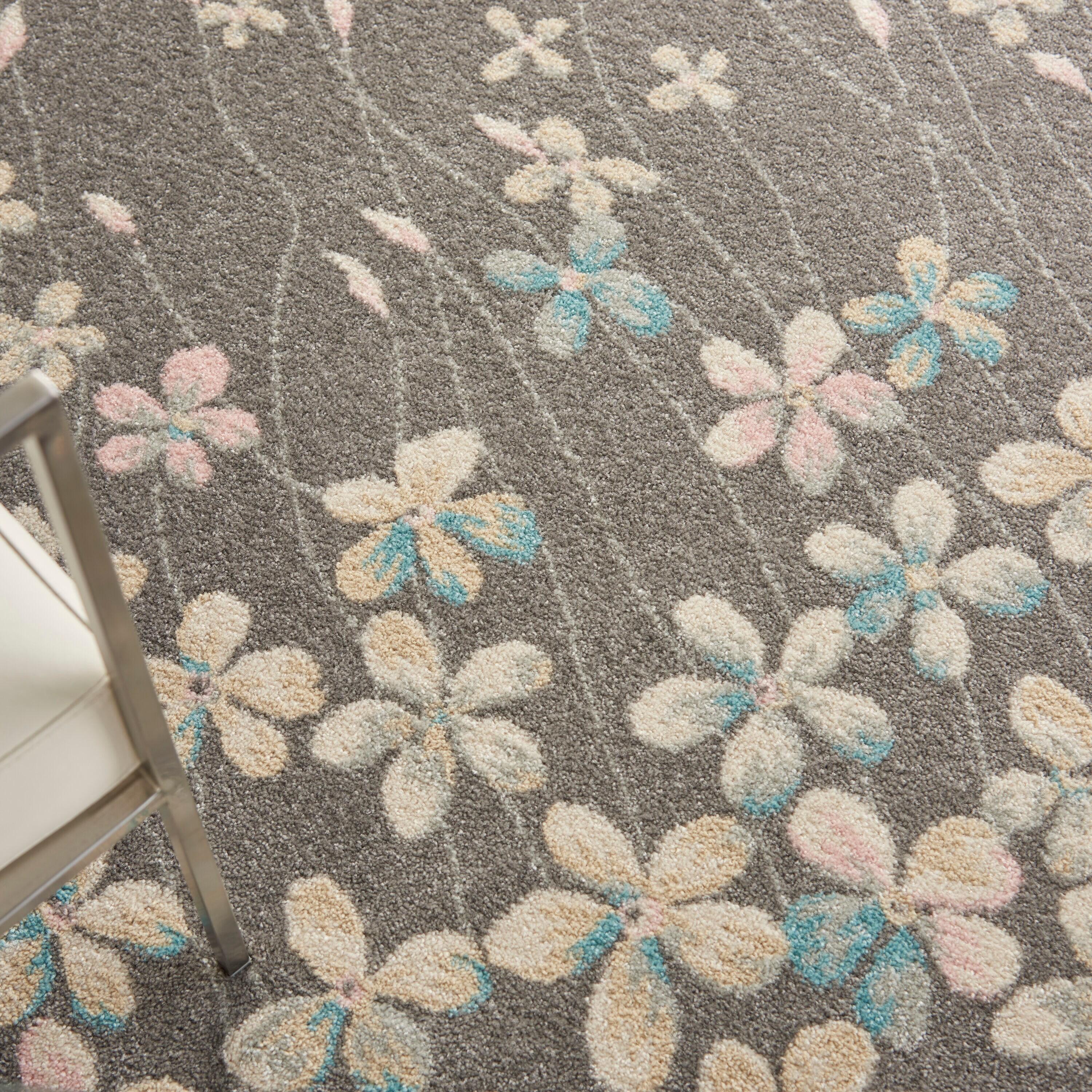 Nourison Tranquil 4' X 6' Grey/Beige Area Rug Bohemian Botanical Vine and Bloom by Nourison