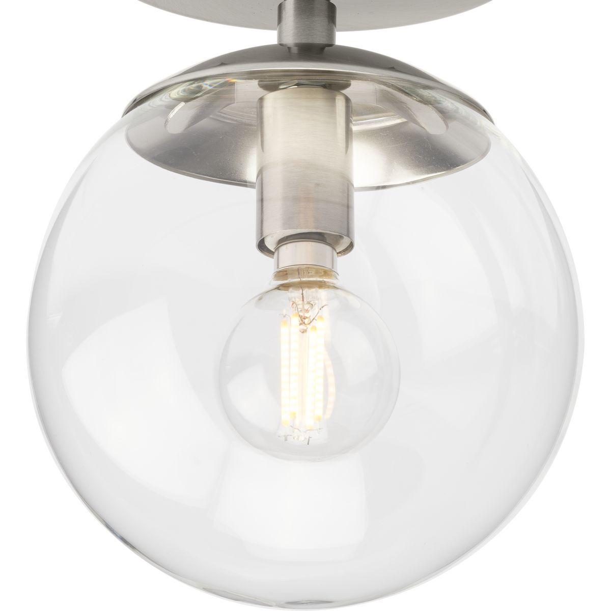 Progress Lighting Atwell 1-Light Flush Mount Ceiling Light, Brushed Nickel, Clear Glass