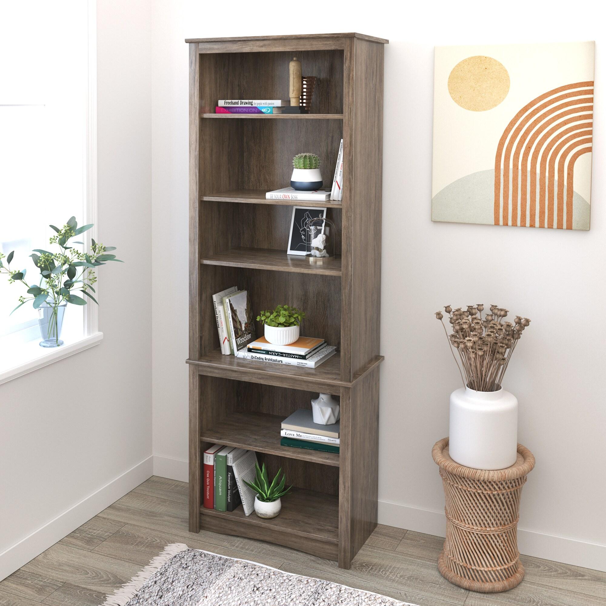 Prepac Tall 6-Shelf Bookcase, Drifted Gray