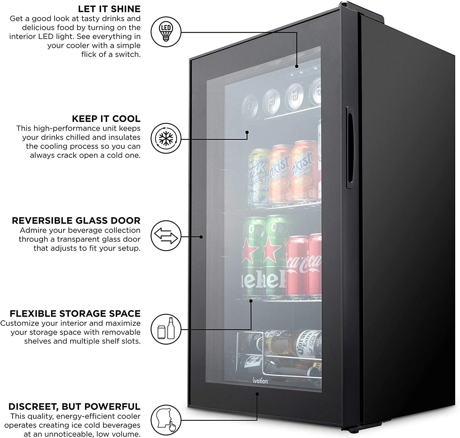 Ivation 101 Can Mini Fridge, Small Adjustable Beverage Refrigerator