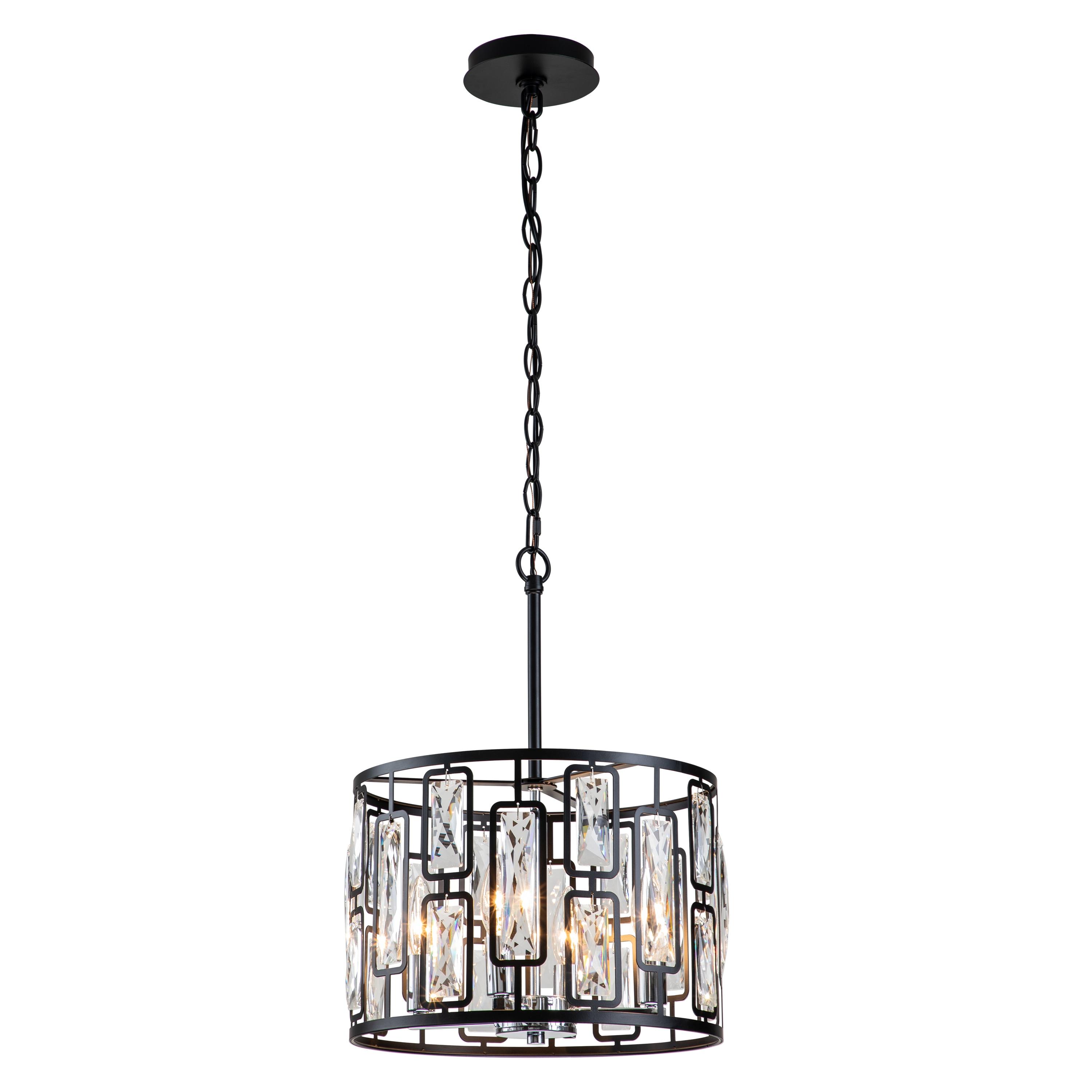 C Cattleya 4-Light Black Drum Pendant Light with Clear Crystals