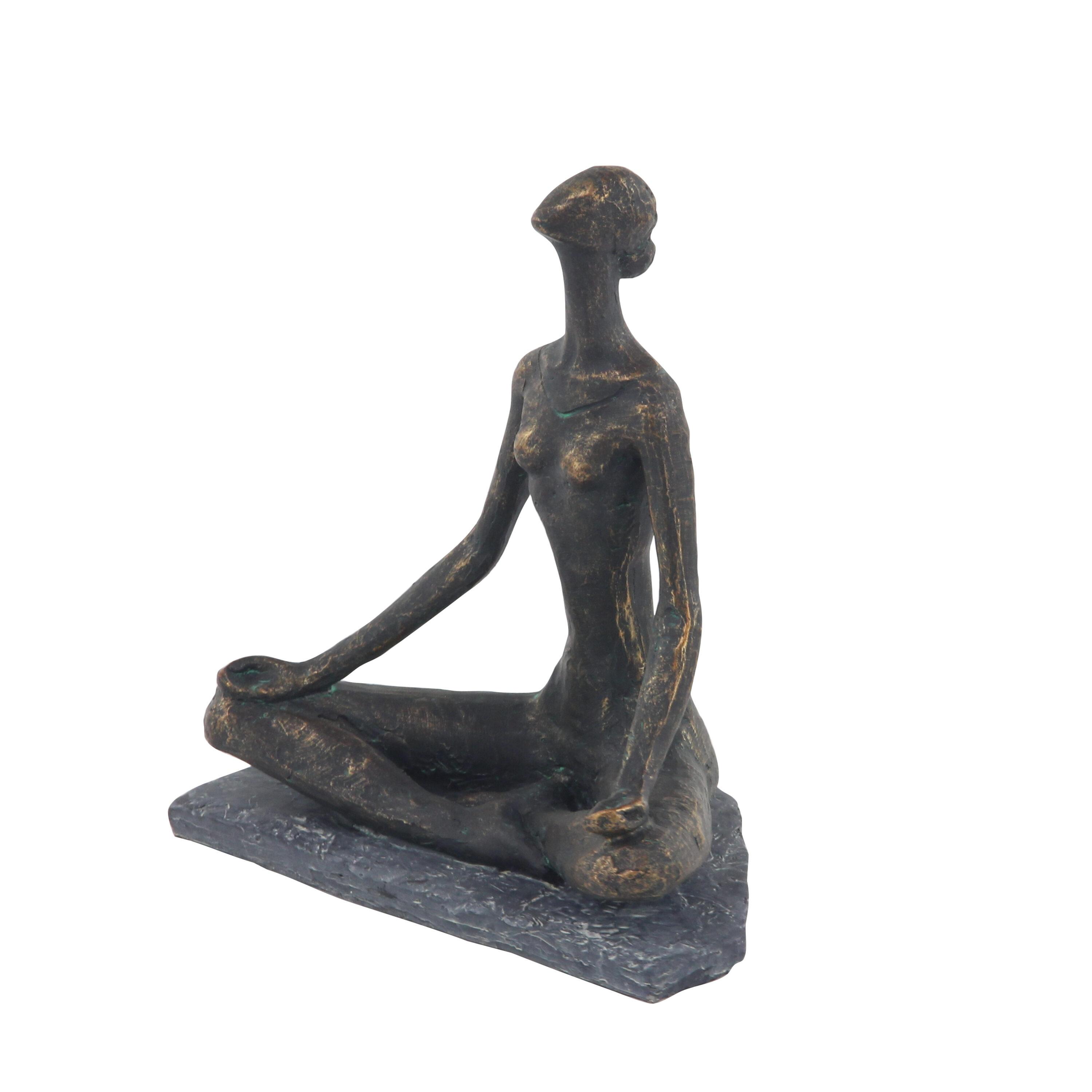 9" x 11" Black Polystone Yoga Sculpture, by DecMode