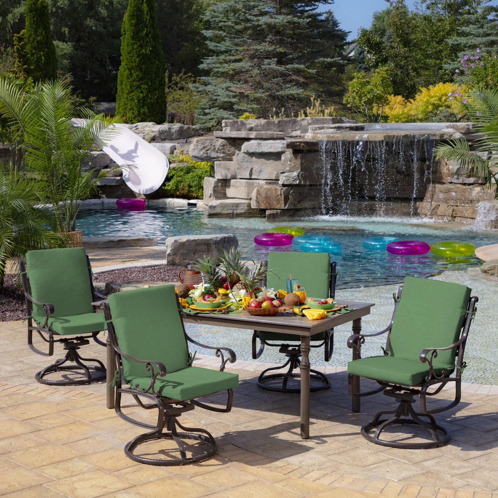 Moss Green Polyester Outdoor Highback Dining Chair Cushion