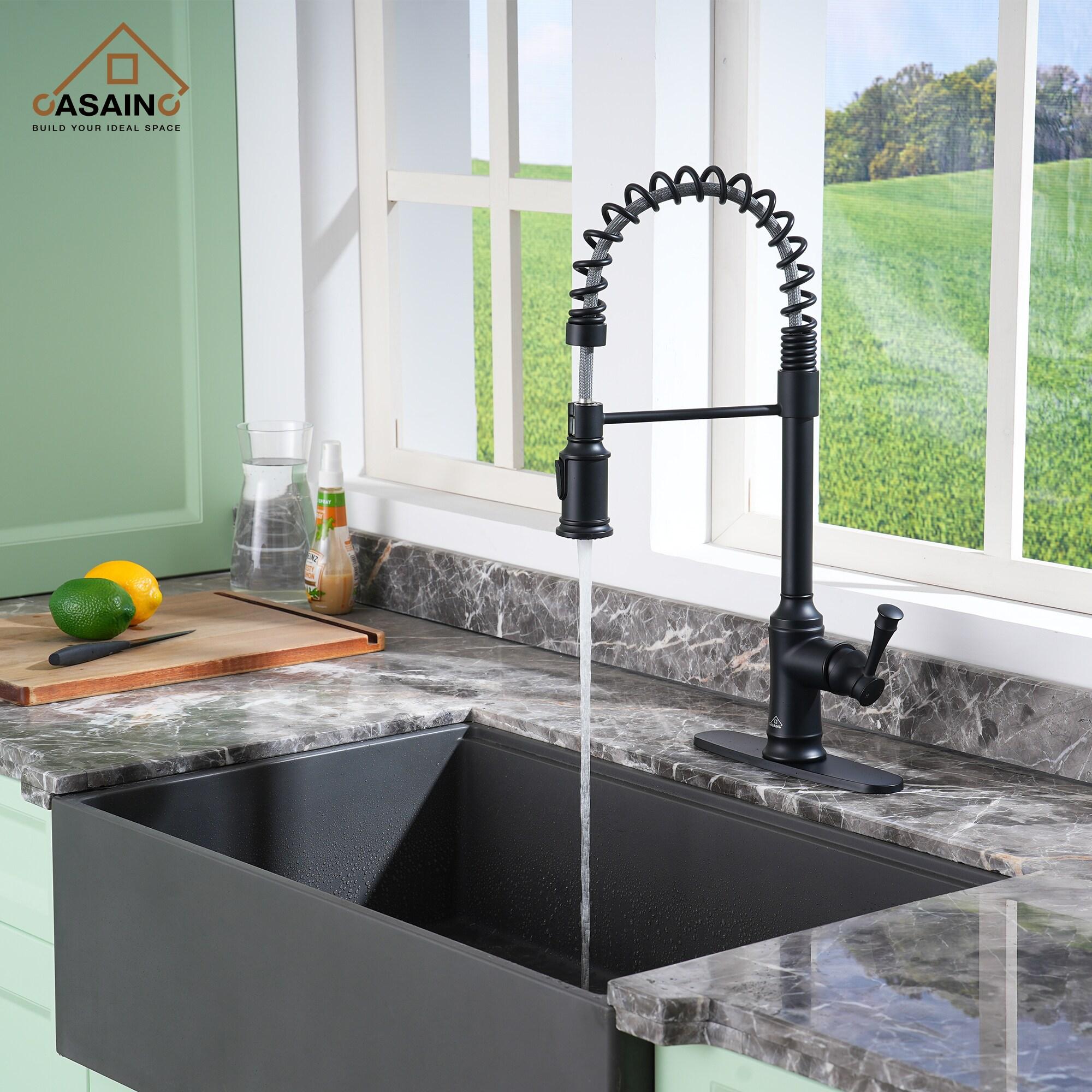 CASAINC Single-Handle Spring Pull-Down Kitchen Faucet Single Hole Faucet 1.8 GPM