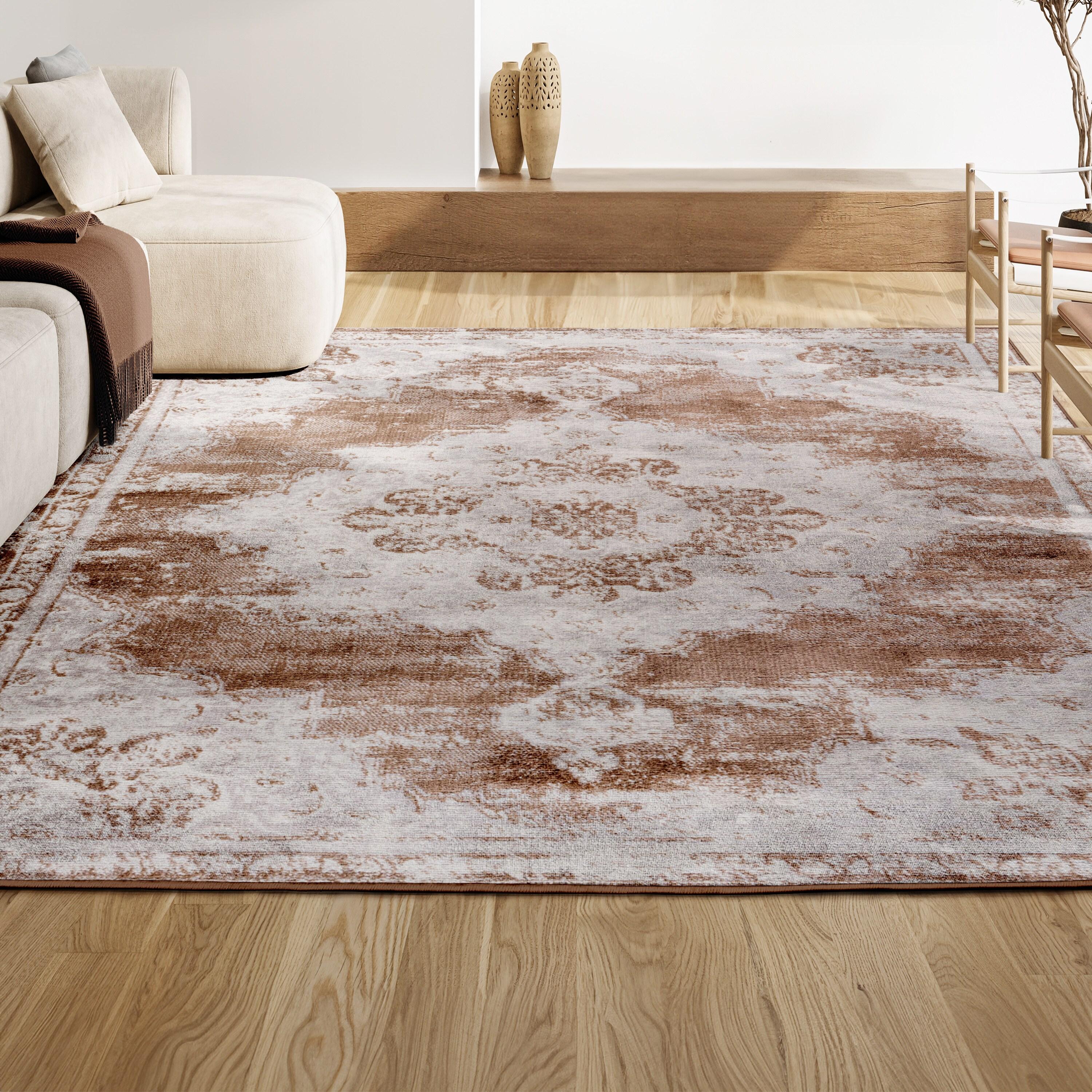 4'x6' Alhambra Ornate Medallion Modern Area Rug, Brown/Cream - JONATHAN Y